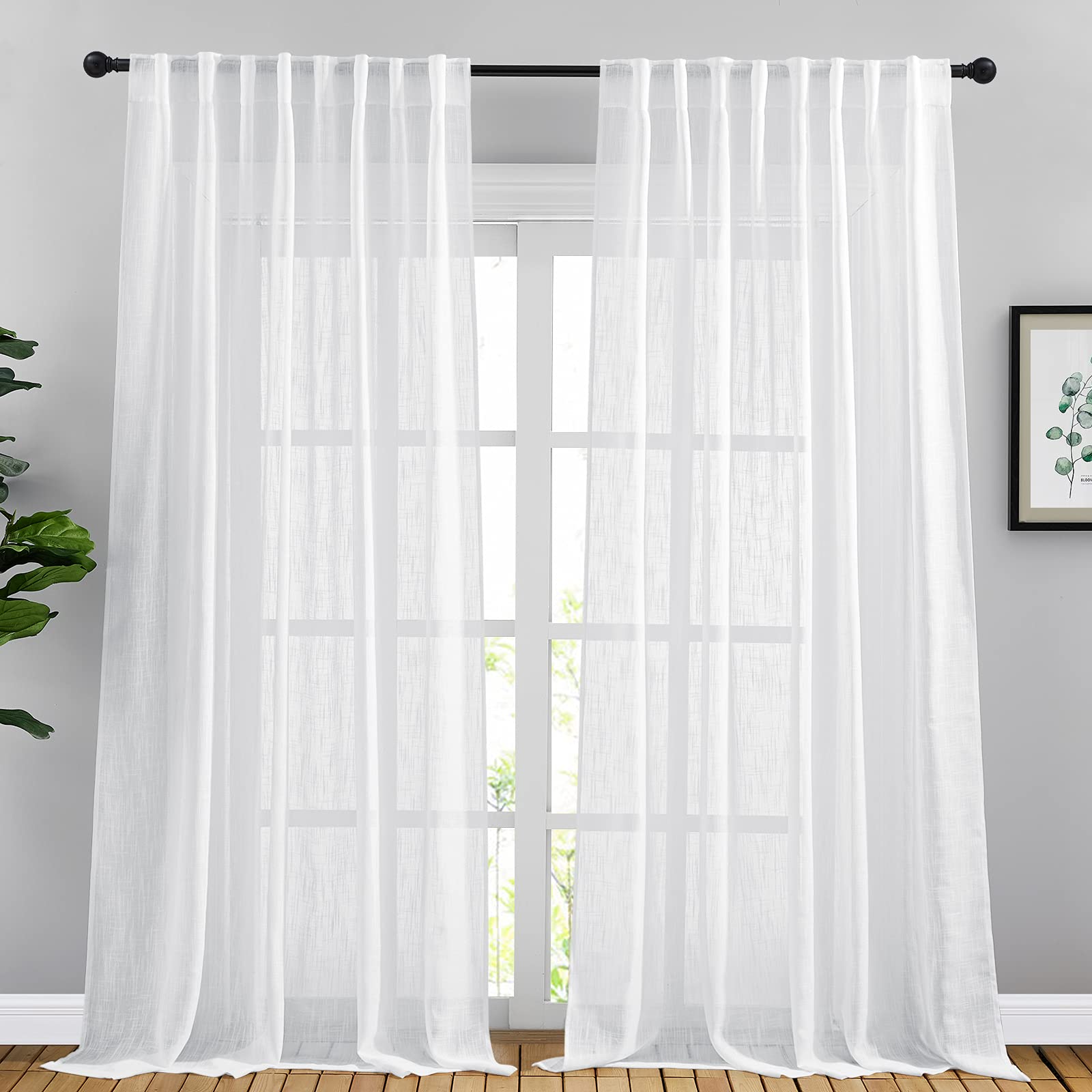 NICETOWN 120 inch Curtains Linen Blend for Bedroom, Rod Pocket & Back Tab Natural Linen Burlap Semi Sheer Window Treatments Privacy with Light Filtering for Living Room, W52 x L120, 2 Panels