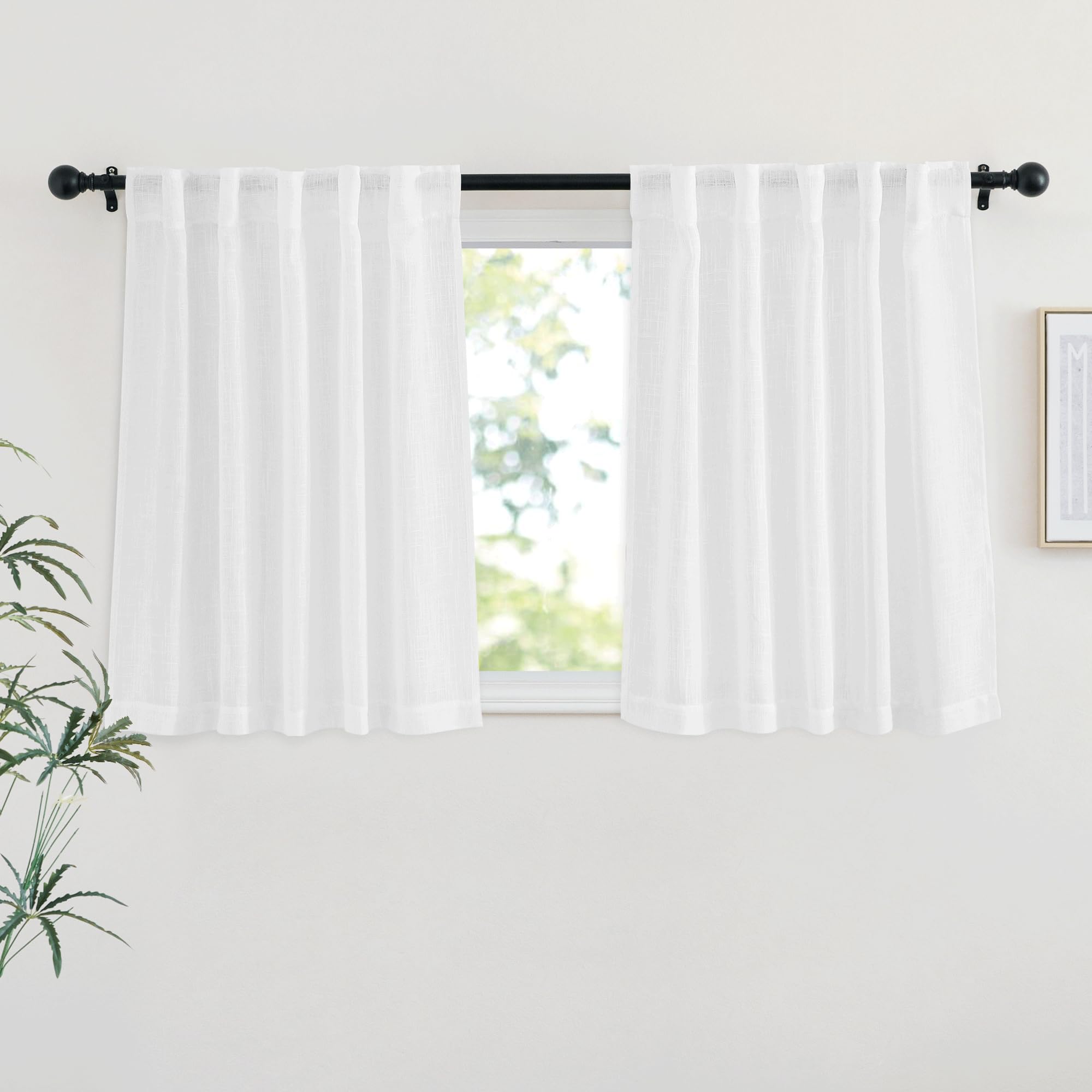 NICETOWN 120 inch Curtains Linen Blend for Bedroom, Rod Pocket & Back Tab Natural Linen Burlap Semi Sheer Window Treatments Privacy with Light Filtering for Living Room, W52 x L120, 2 Panels
