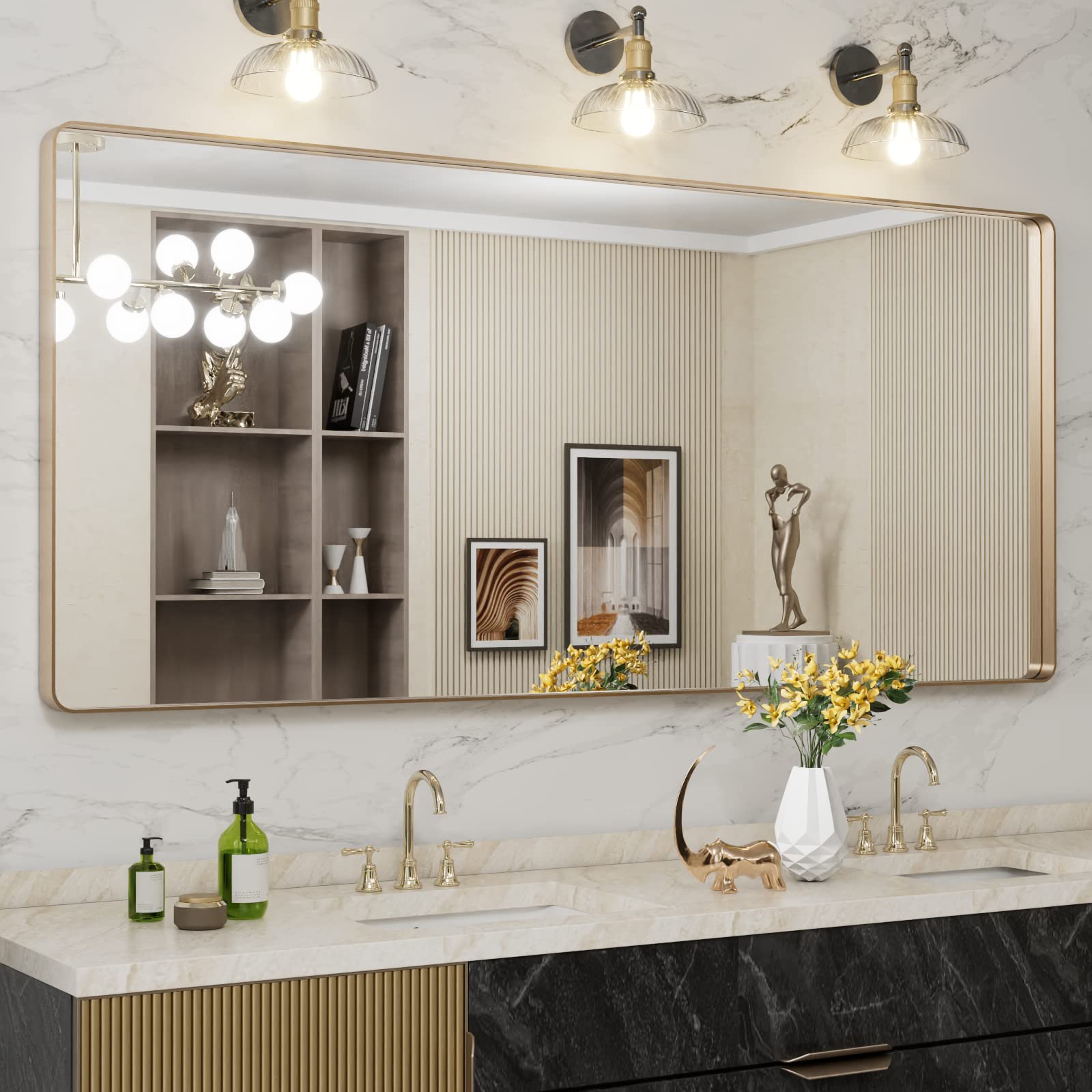 LOAAO Black Metal Framed Bathroom Mirror for Wall, 22X30 Inch Rounded Rectangle Mirror, Matte Black Bathroom Vanity Mirror Farmhouse, Anti-Rust, Hangs Horizontally or Vertically