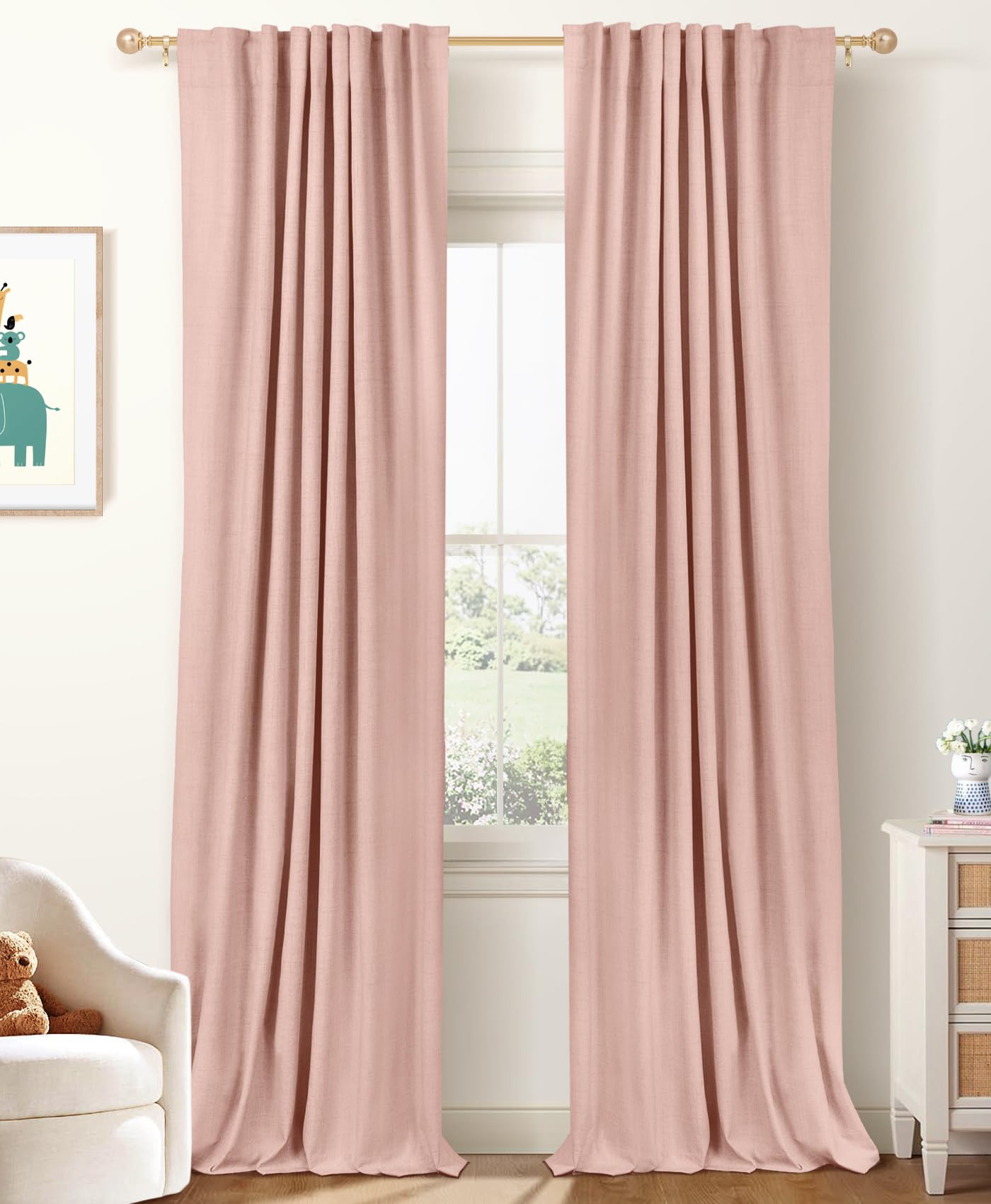 100% Blackout Shield Linen Blackout Curtains for Bedroom 90 Inches Long, Back Tab/Rod Pocket Living Room Drapes, Thermal Insulated Blackout Curtains 2 Panels Set, 50" W x 90" L,Cream
