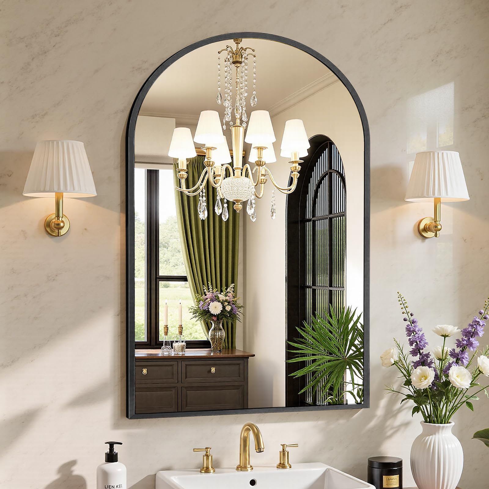 Sweetcrispy 24"x36" Arched Black Bathroom Mirrors for Wall, Bathroom Mirrors for Over Sink, Metal Framed with HD Shatter-Proof Glass for Entryway, Living Room, Bedroom, Home Decor