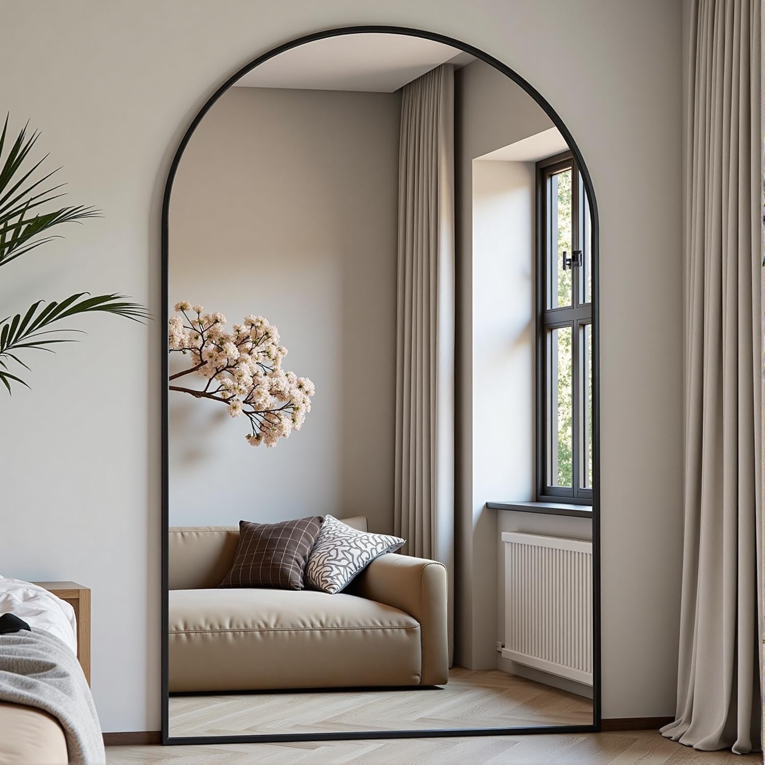 Dewfig Arched Full Length Mirror, 76"x34" Large Floor Mirror, Full Body Mirrors for Leaning or Hanging, Standing Mirrors for Bedroom, Living Room,Dressing Room, Aluminum Alloy Frame, Black