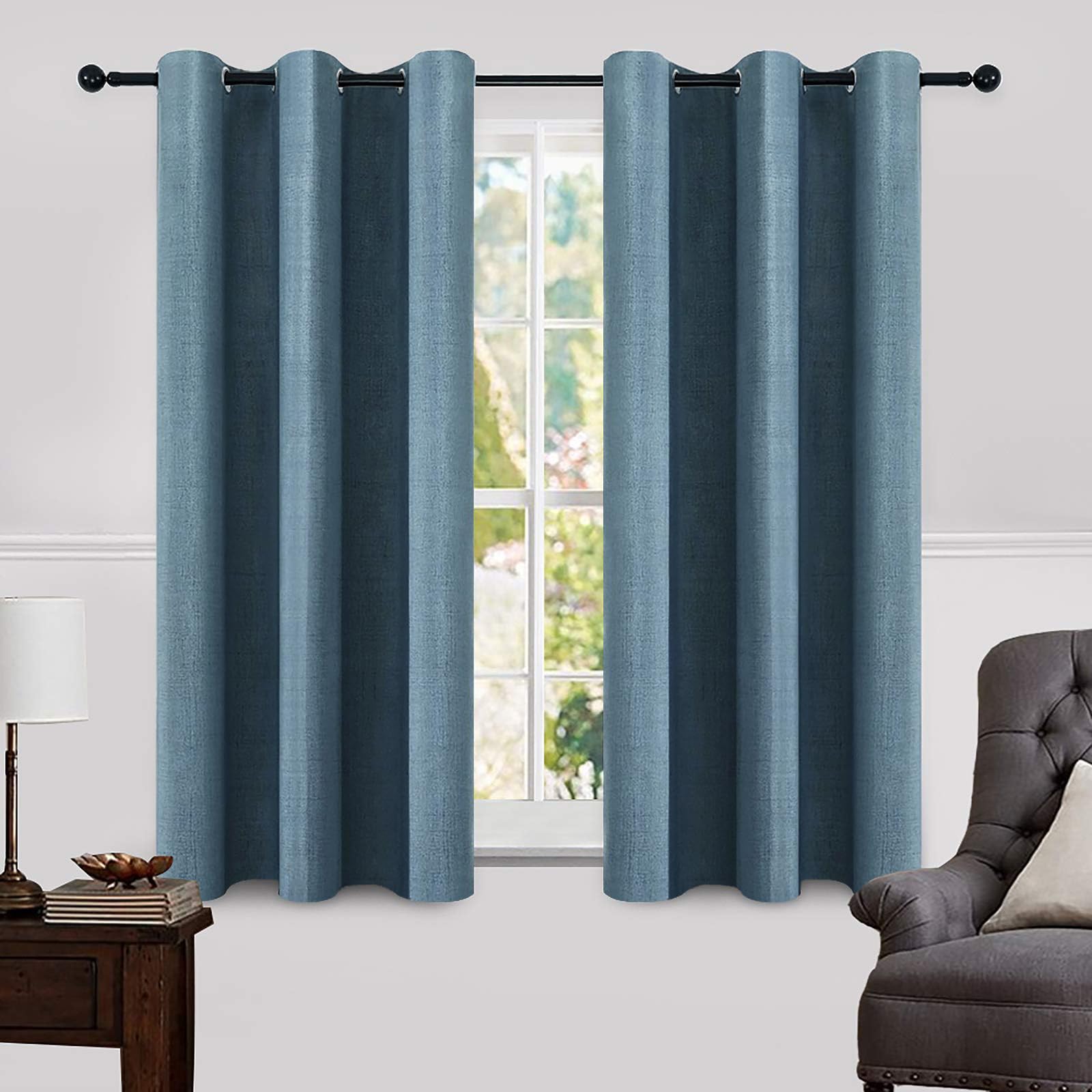 MIULEE 100% Blackout Linen Textured Curtains for Bedroom Solid Thermal Insulated Natural Beige Grommet Room Darkening Curtains & Drapes Luxury Decor for Living Room Nursery 52 x 96 Inch (2 Panels)