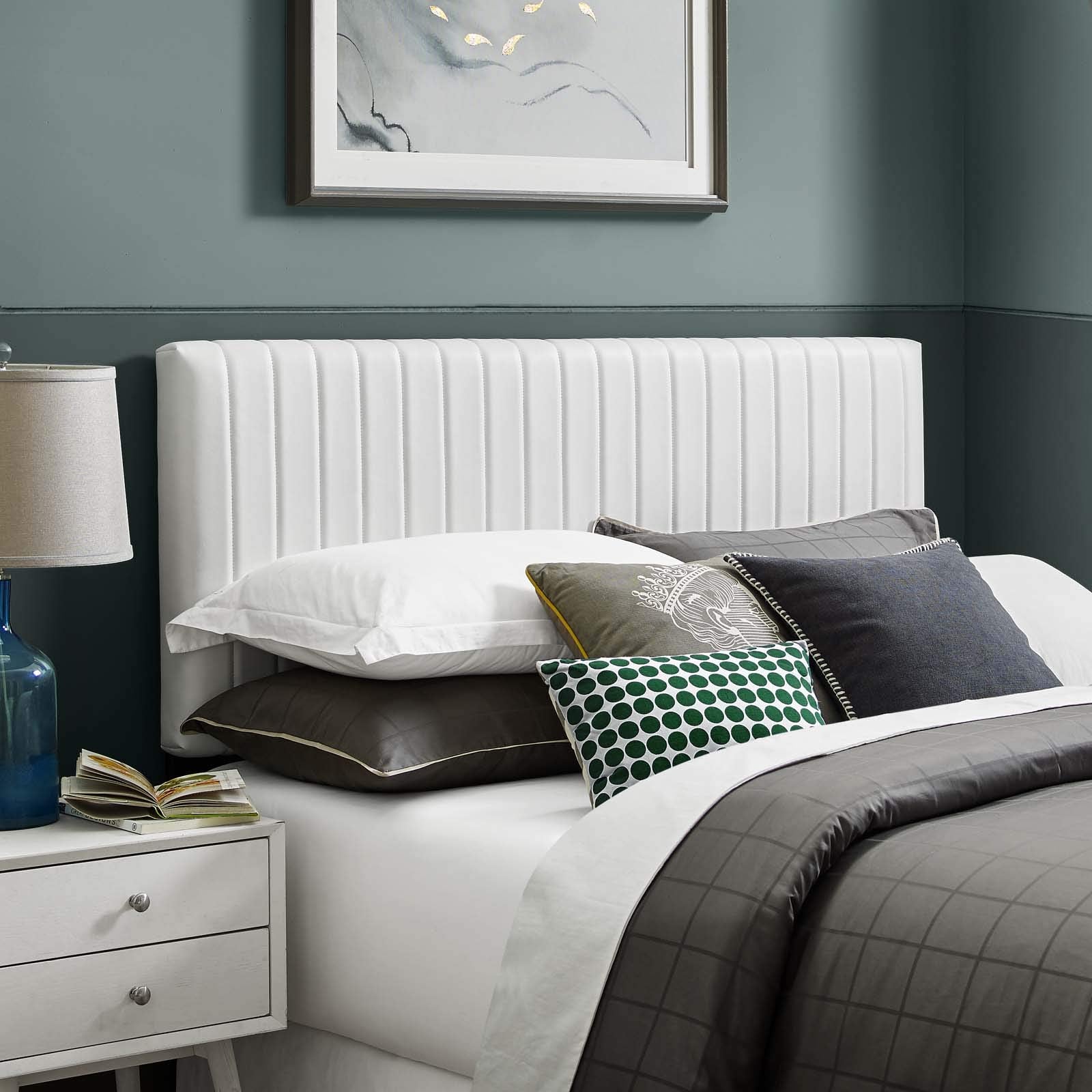 Modway Keira Channel Tufted Faux Leather Upholstered Twin Headboard in White