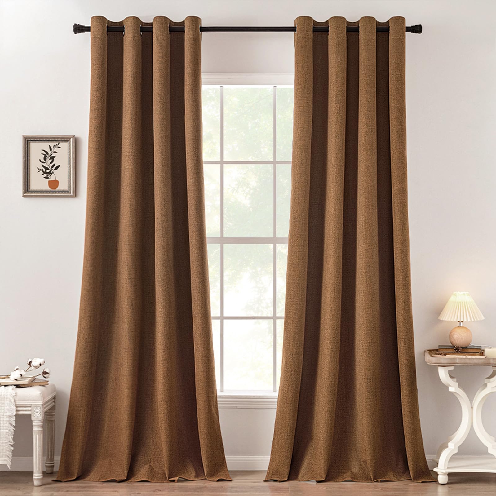 MIULEE Linen Texture Curtains for Bedroom Solid 100% Blackout Thermal Insulated Dusty Blue Curtains Grommet Room Darkening Drapes Luxury Decor for Living Room Nursery 52x84 Inch (2 Panels)