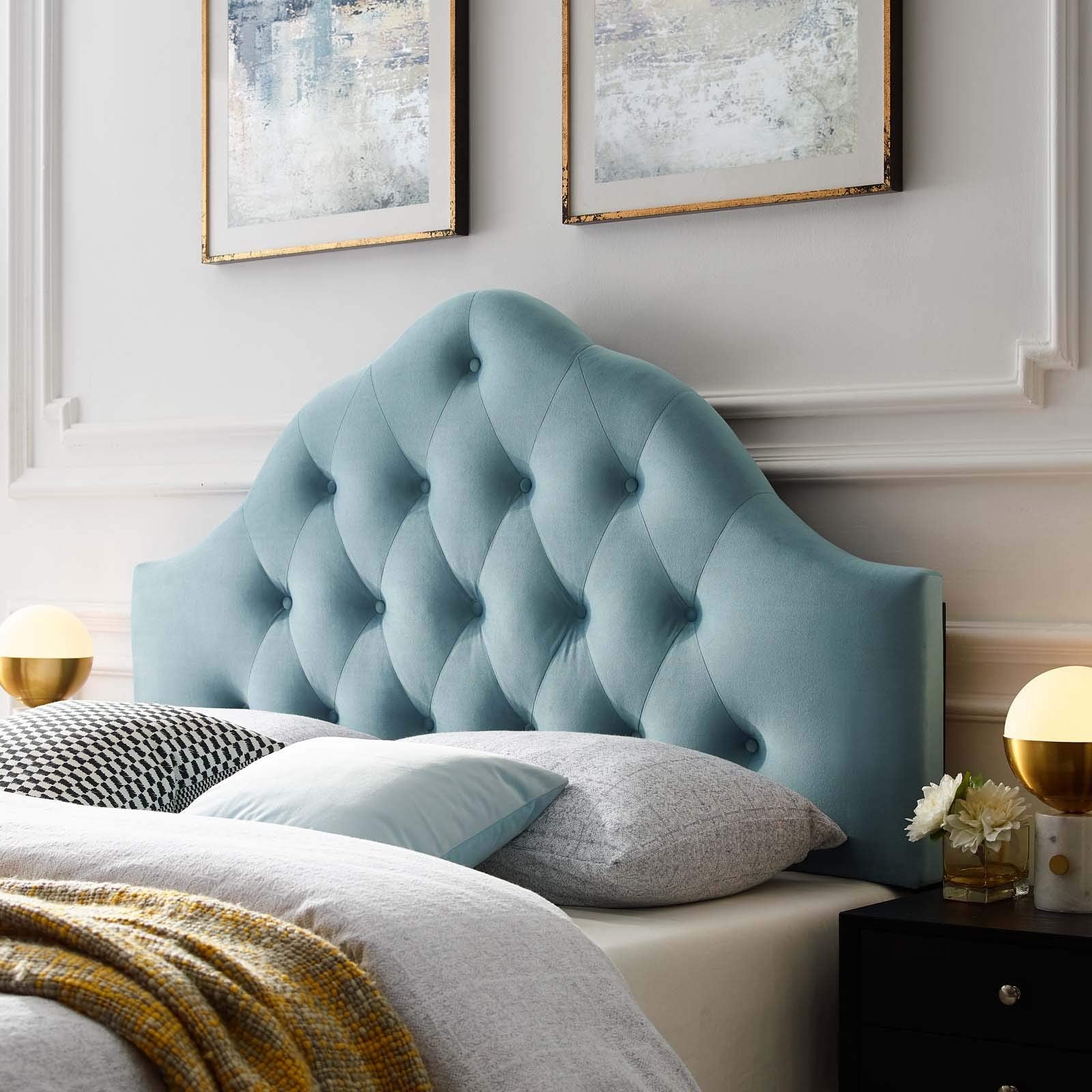 Modway Sovereign Twin Diamond Tufted Performance Velvet Headboard, White