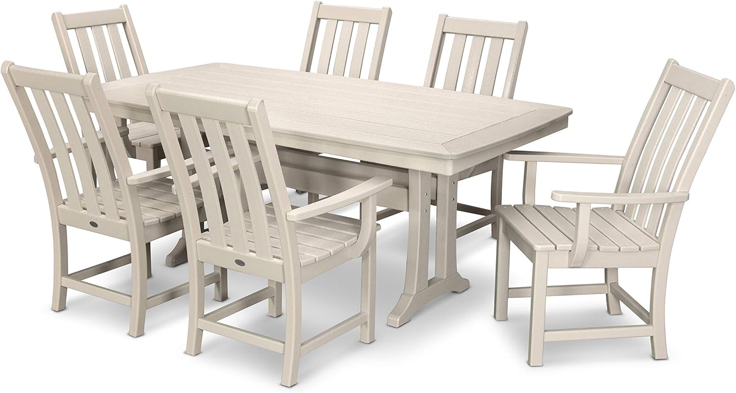 Polywood Vineyard 7-Piece Outdoor Dining Set - Slate Grey HDPE Composite Patio Furniture Set with Table and 6 Chairs for Deck, Garden, Backyard