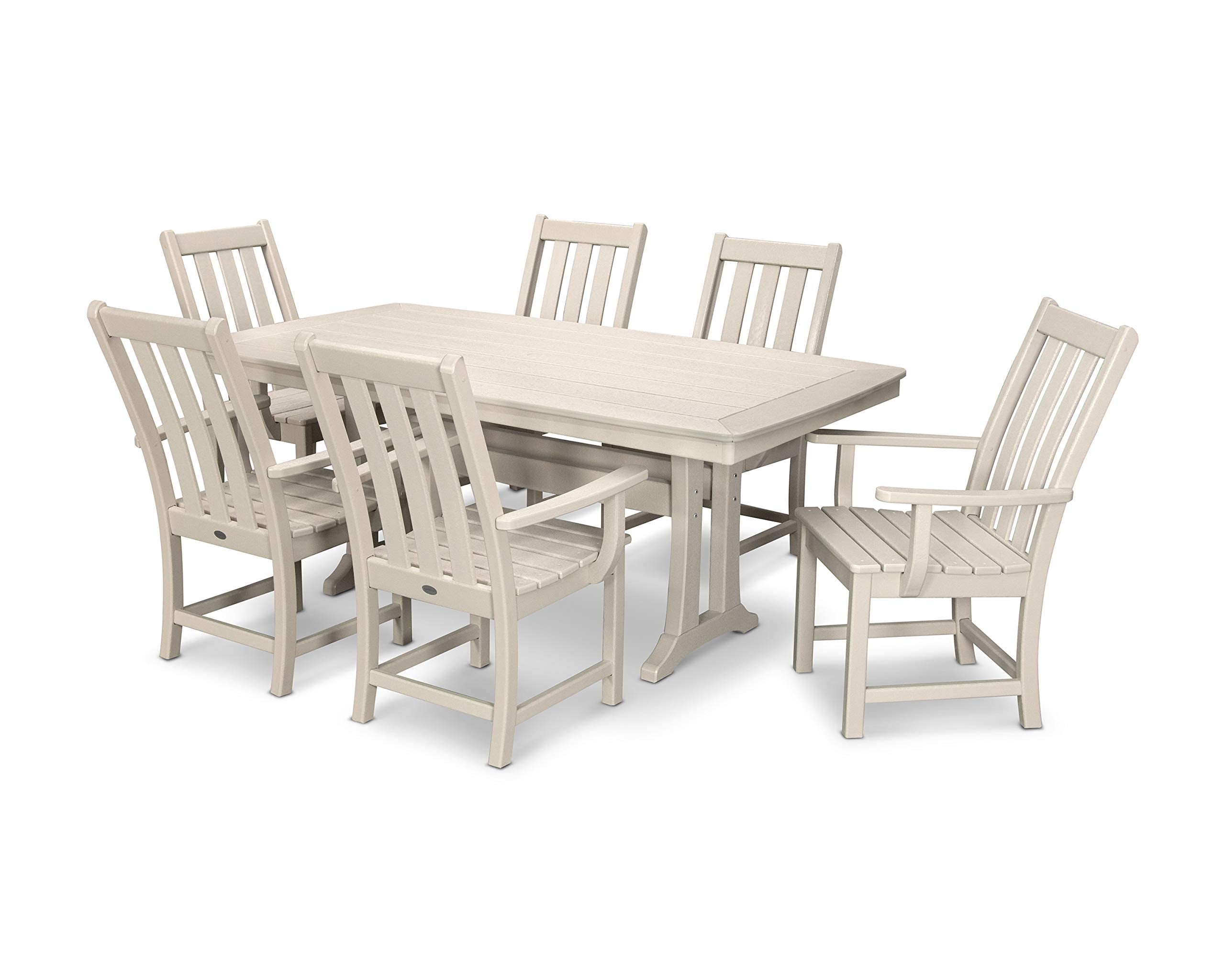 Polywood Vineyard 7-Piece Outdoor Dining Set - Slate Grey HDPE Composite Patio Furniture Set with Table and 6 Chairs for Deck, Garden, Backyard
