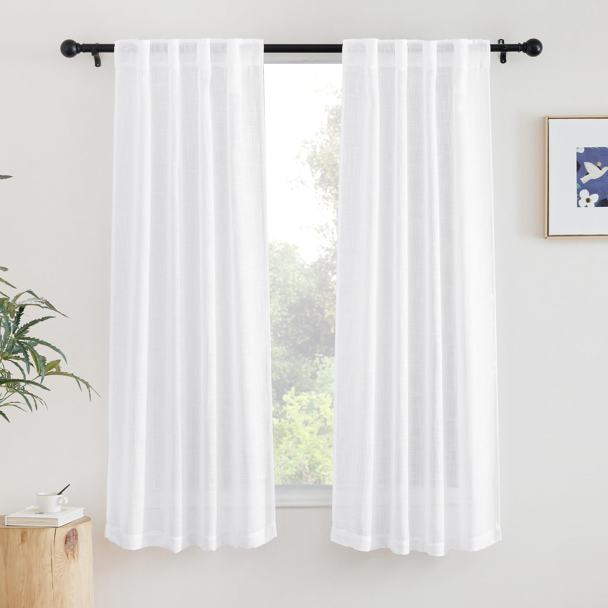 NICETOWN 120 inch Curtains Linen Blend for Bedroom, Rod Pocket & Back Tab Natural Linen Burlap Semi Sheer Window Treatments Privacy with Light Filtering for Living Room, W52 x L120, 2 Panels