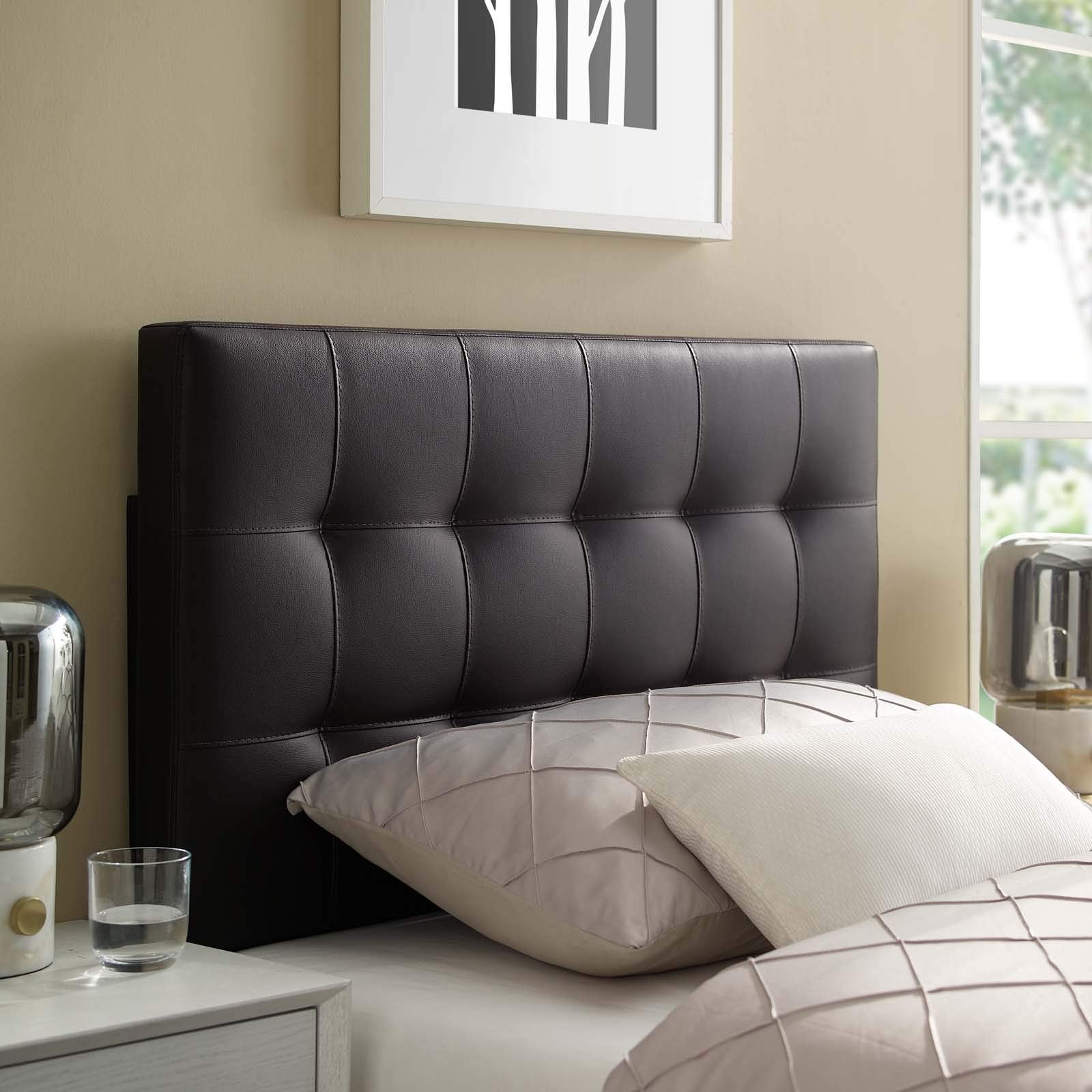 Modway Lily Tufted Faux Leather Upholstered Full Headboard in White