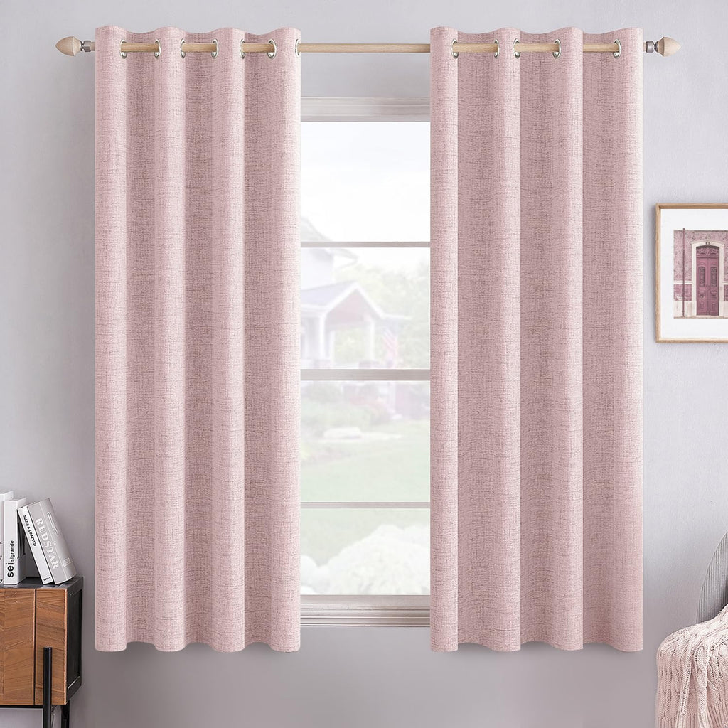 MIULEE 100% Blackout Linen Textured Curtains for Bedroom Solid Thermal Insulated Natural Beige Grommet Room Darkening Curtains & Drapes Luxury Decor for Living Room Nursery 52 x 96 Inch (2 Panels)