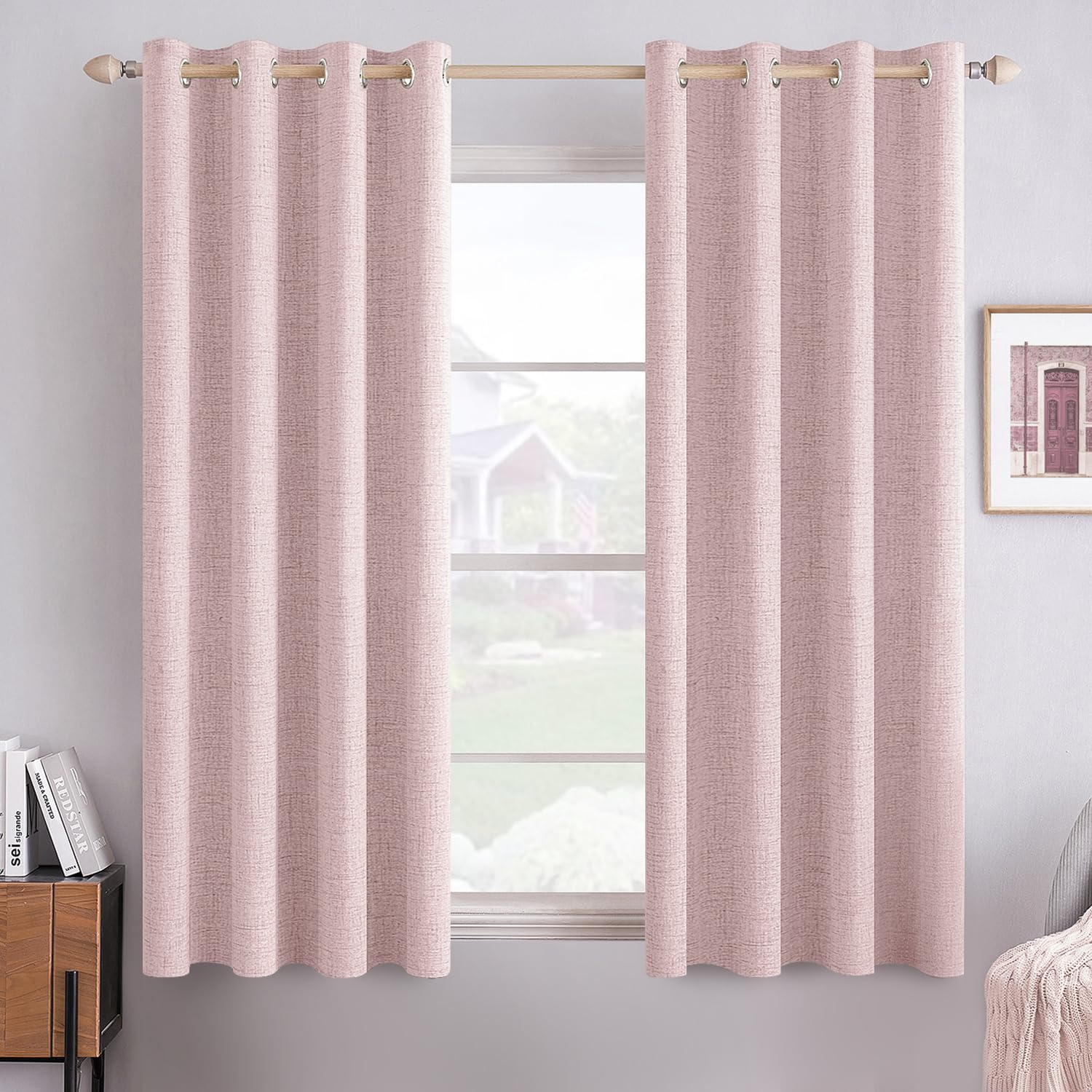 MIULEE 100% Blackout Linen Textured Curtains for Bedroom Solid Thermal Insulated Natural Beige Grommet Room Darkening Curtains & Drapes Luxury Decor for Living Room Nursery 52 x 96 Inch (2 Panels)