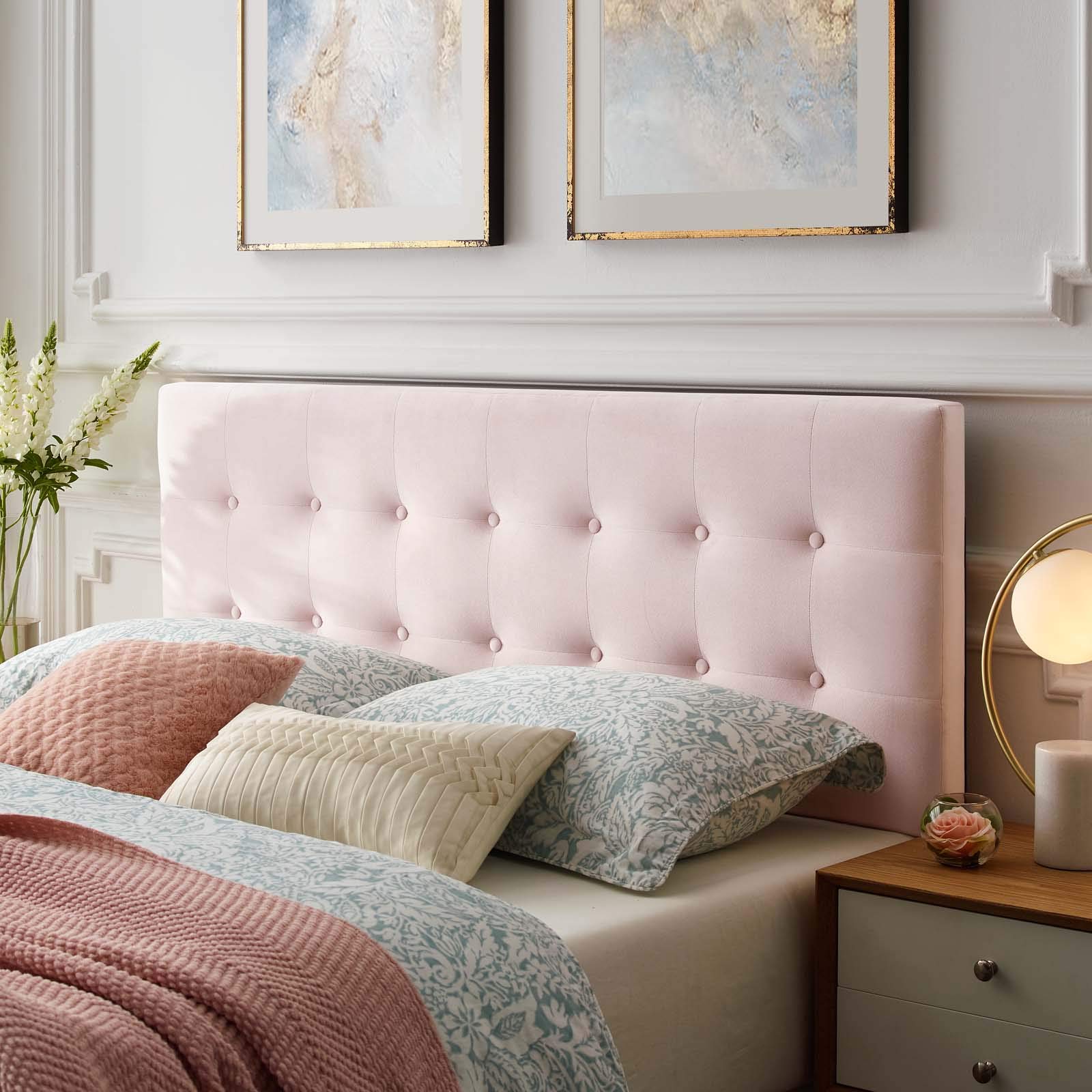 Modway Emily Twin Biscuit Tufted Performance Velvet Headboard, White