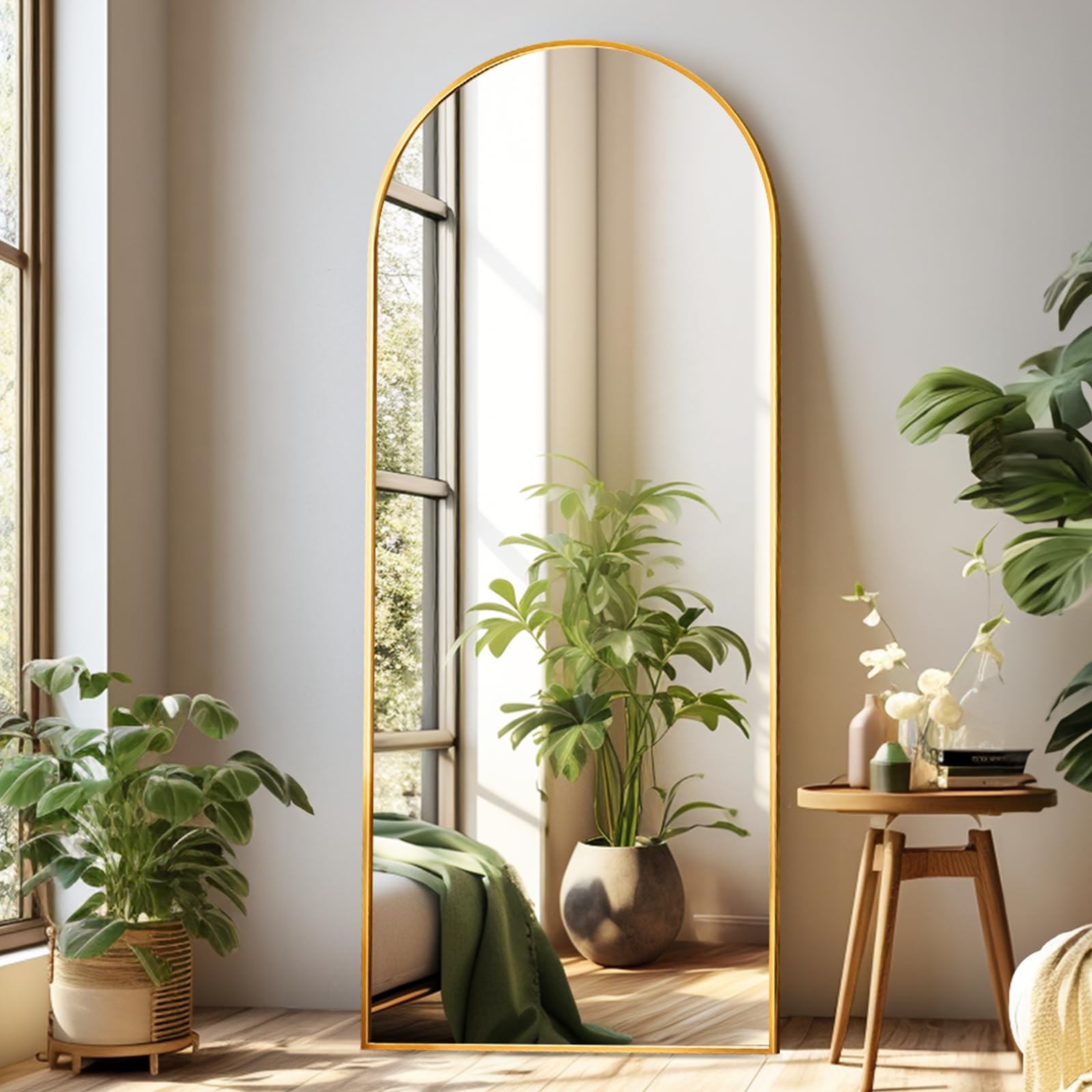 Dewfig Arched Full Length Mirror, 76"x34" Large Floor Mirror, Full Body Mirrors for Leaning or Hanging, Standing Mirrors for Bedroom, Living Room,Dressing Room, Aluminum Alloy Frame, Black