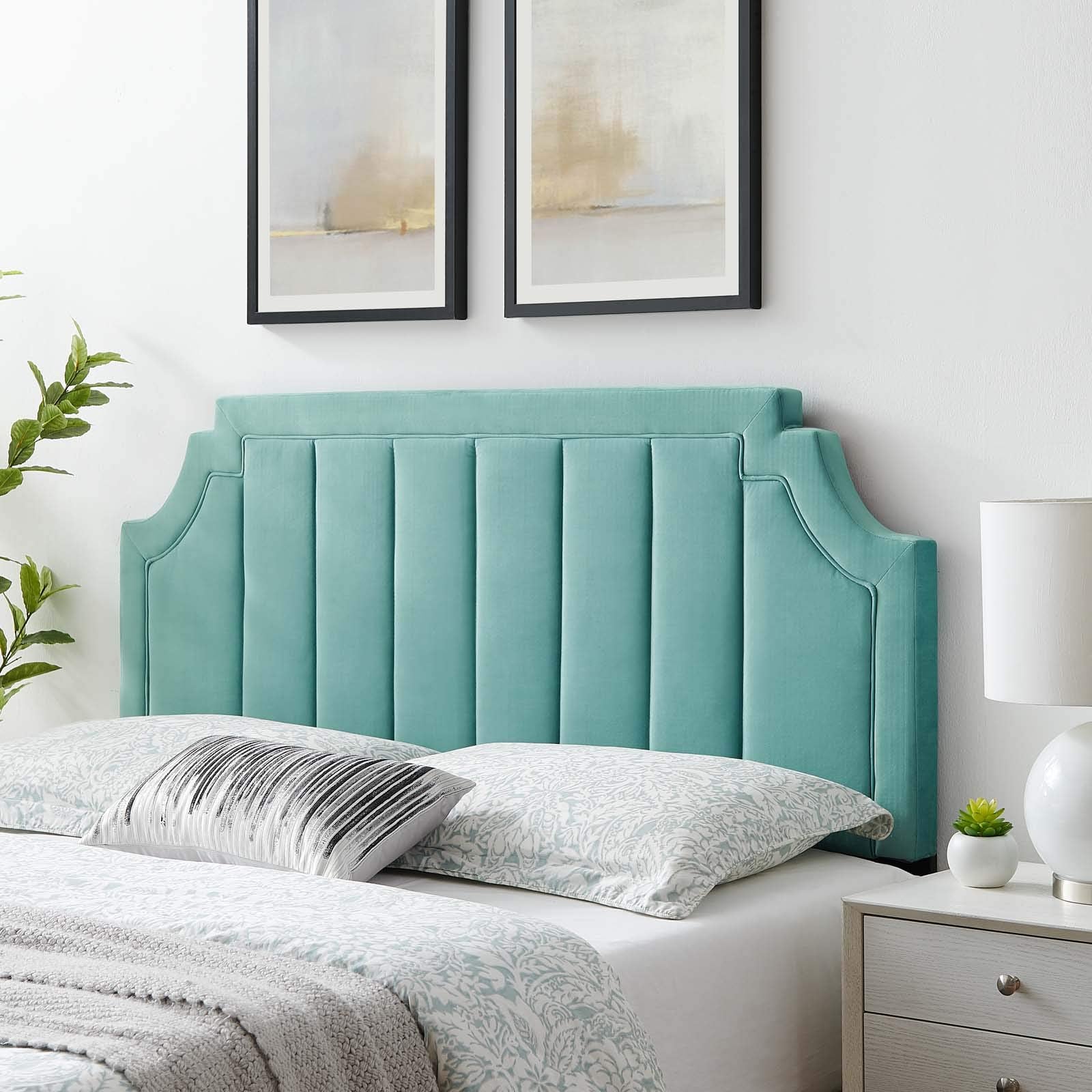 Modway Alyona Channel Tufted Performance Velvet Full/Queen Headboard in White