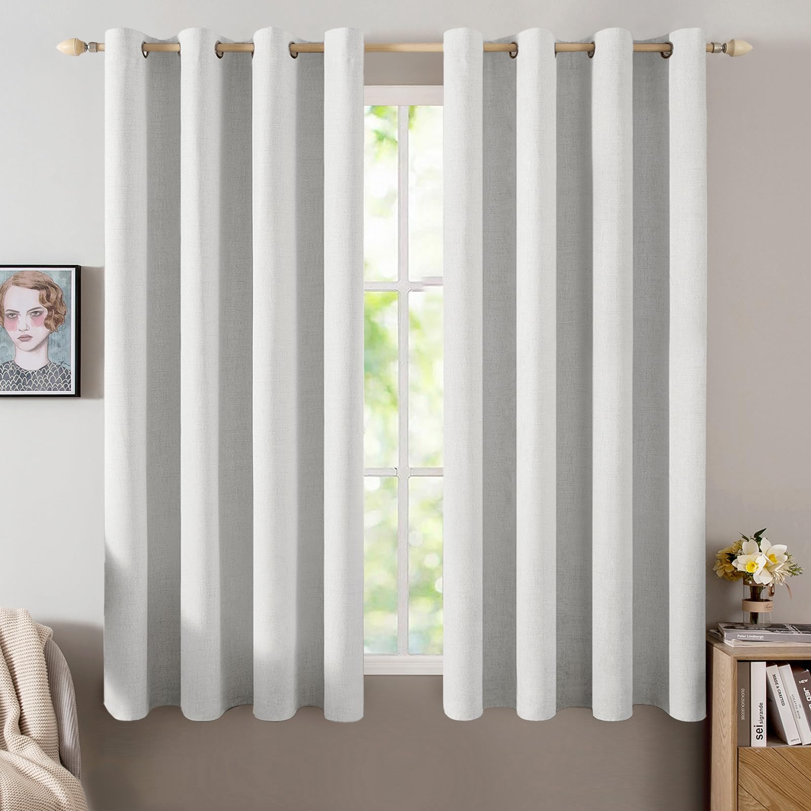 MIULEE Linen Texture Curtains for Bedroom Solid 100% Blackout Thermal Insulated Dusty Blue Curtains Grommet Room Darkening Drapes Luxury Decor for Living Room Nursery 52x84 Inch (2 Panels)