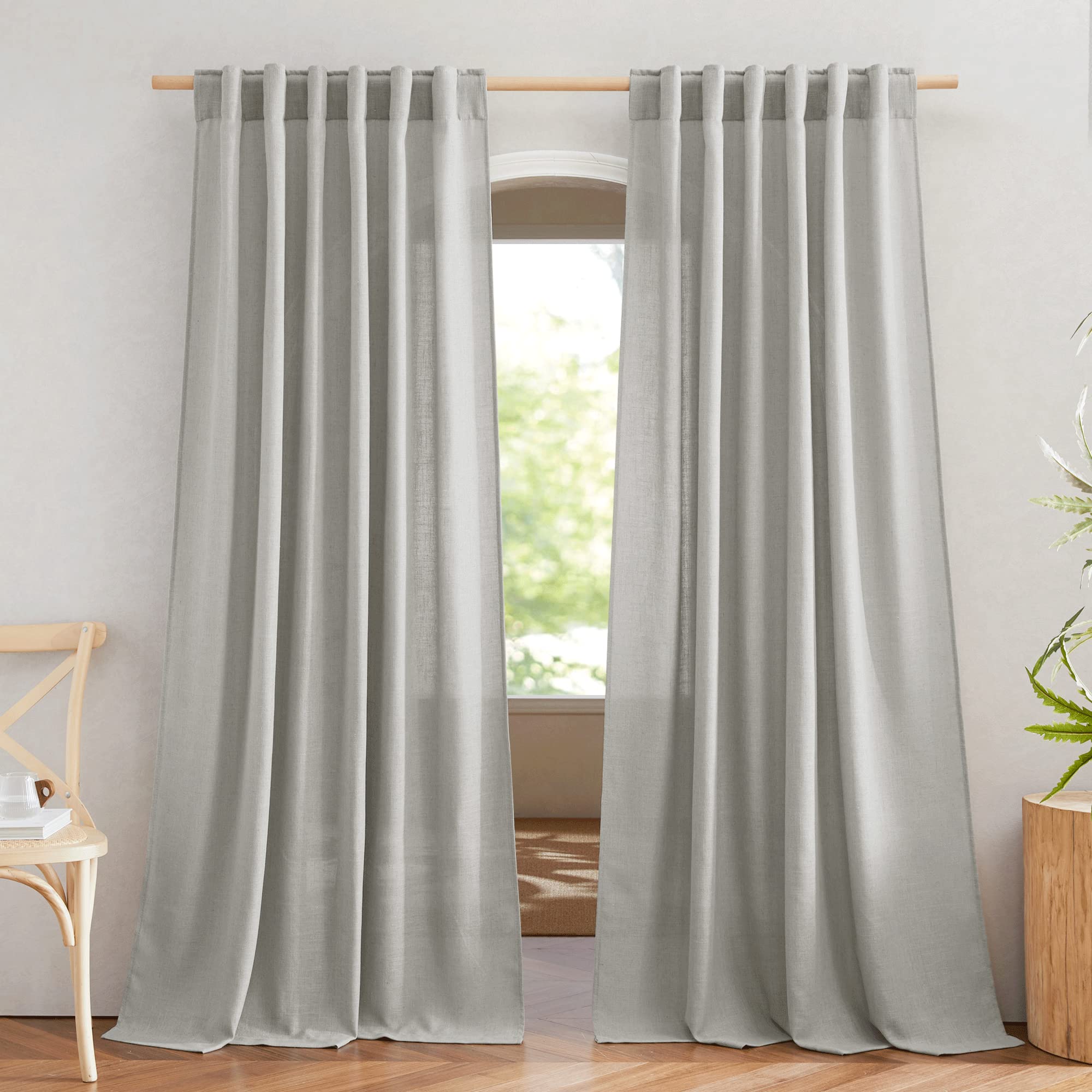 NICETOWN 120 inch Curtains Linen Blend for Bedroom, Rod Pocket & Back Tab Natural Linen Burlap Semi Sheer Window Treatments Privacy with Light Filtering for Living Room, W52 x L120, 2 Panels