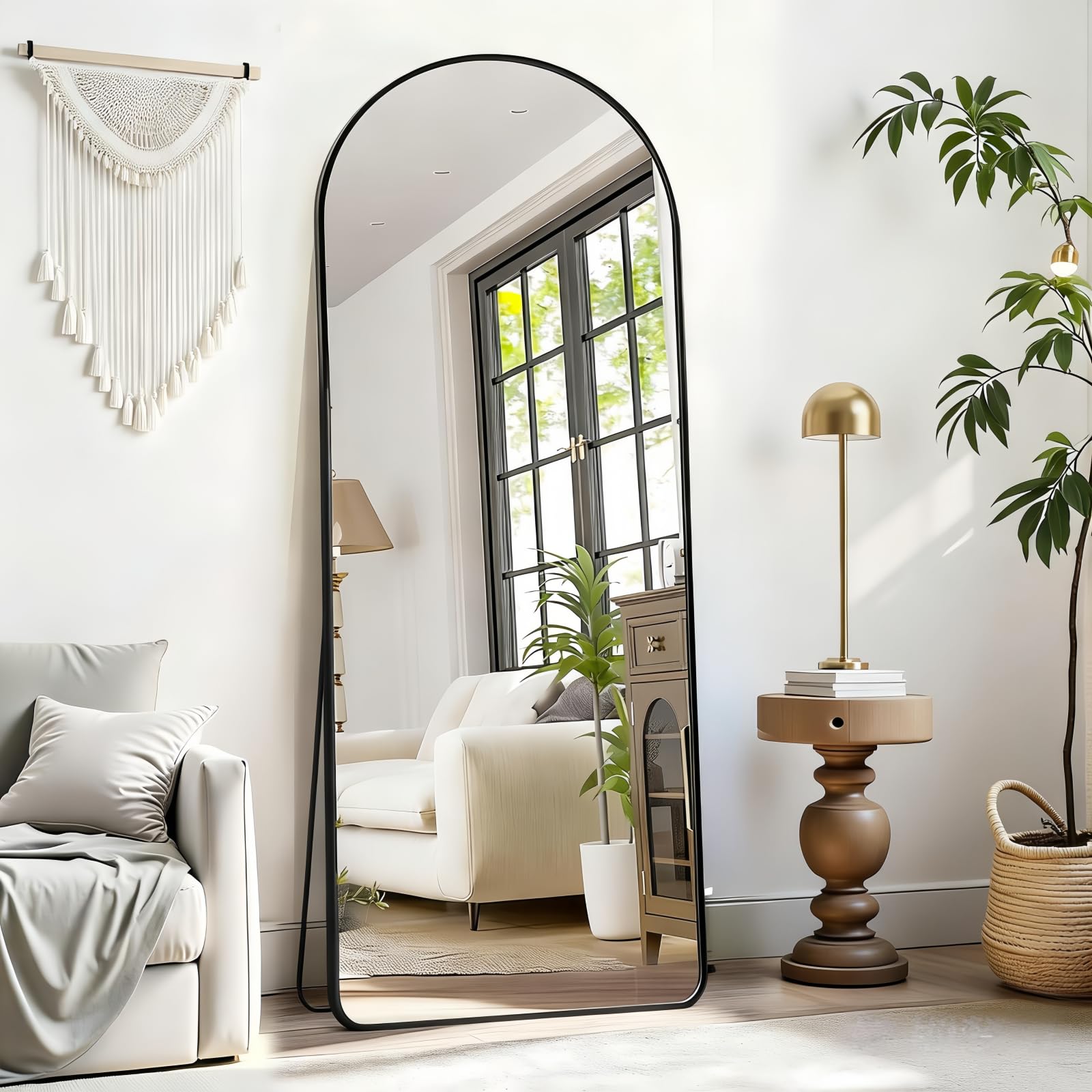 Dewfig Arched Full Length Mirror, 76"x34" Large Floor Mirror, Full Body Mirrors for Leaning or Hanging, Standing Mirrors for Bedroom, Living Room,Dressing Room, Aluminum Alloy Frame, Black