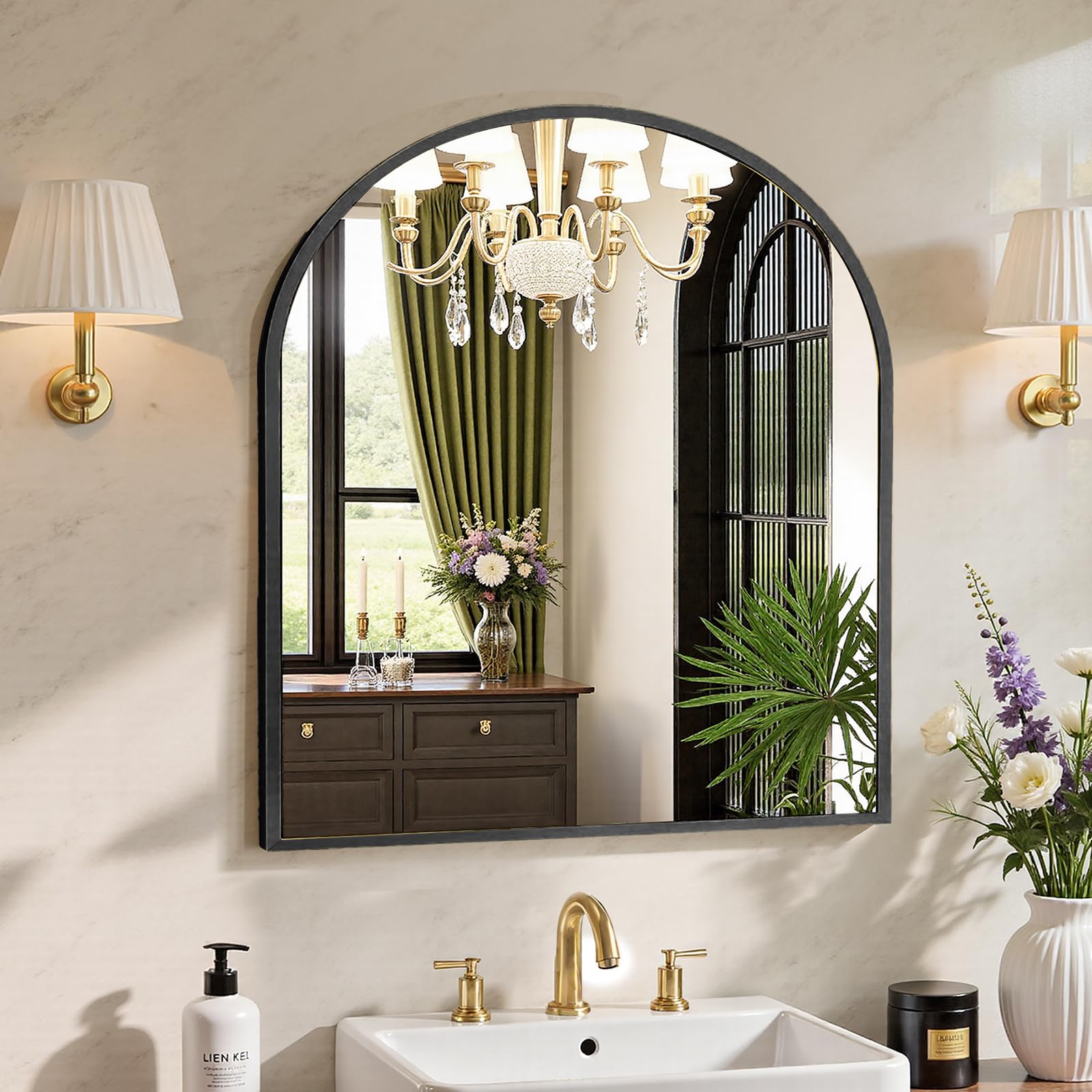 Sweetcrispy 24"x36" Arched Black Bathroom Mirrors for Wall, Bathroom Mirrors for Over Sink, Metal Framed with HD Shatter-Proof Glass for Entryway, Living Room, Bedroom, Home Decor