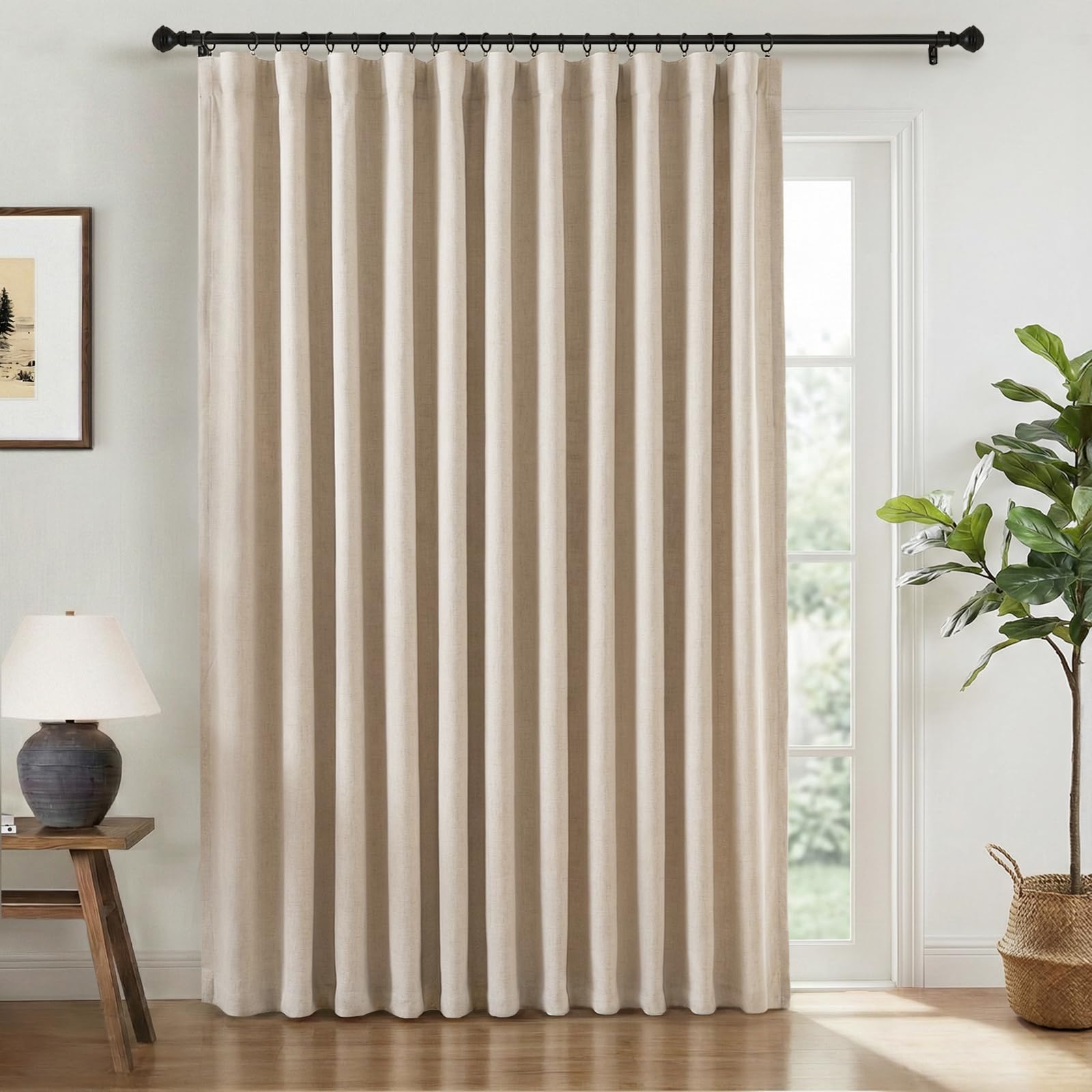 INOVADAY 100% Blackout Curtains for Bedroom, Black Out Curtains 84 Inch Long, Clip Rings Linen Blackout Drapes, Thermal Insulated Room Darkening for Living Room, 2 Panels - Beige,W50xL84