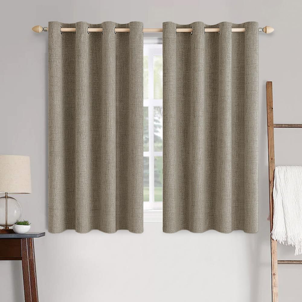 MIULEE 100% Blackout Linen Textured Curtains for Bedroom Solid Thermal Insulated Natural Beige Grommet Room Darkening Curtains & Drapes Luxury Decor for Living Room Nursery 52 x 96 Inch (2 Panels)
