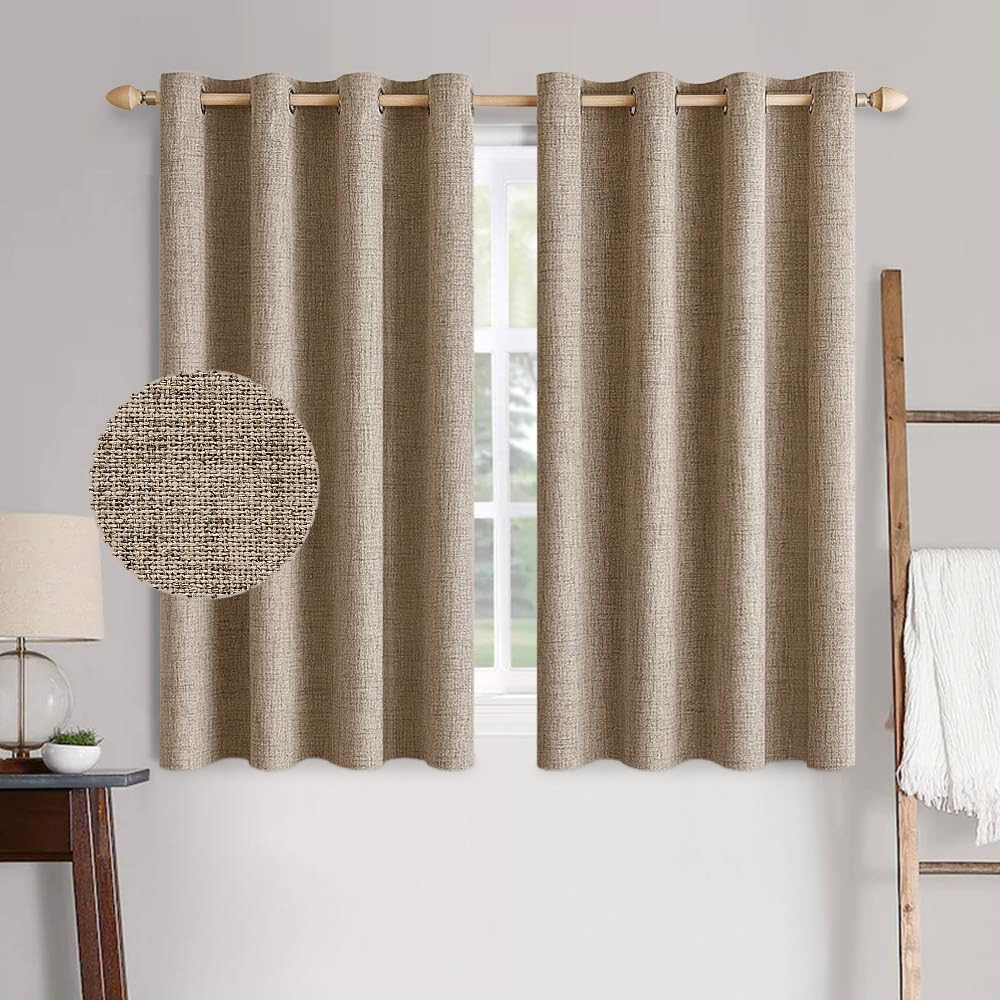 MIULEE Linen Texture Curtains for Bedroom Solid 100% Blackout Thermal Insulated Dusty Blue Curtains Grommet Room Darkening Drapes Luxury Decor for Living Room Nursery 52x84 Inch (2 Panels)