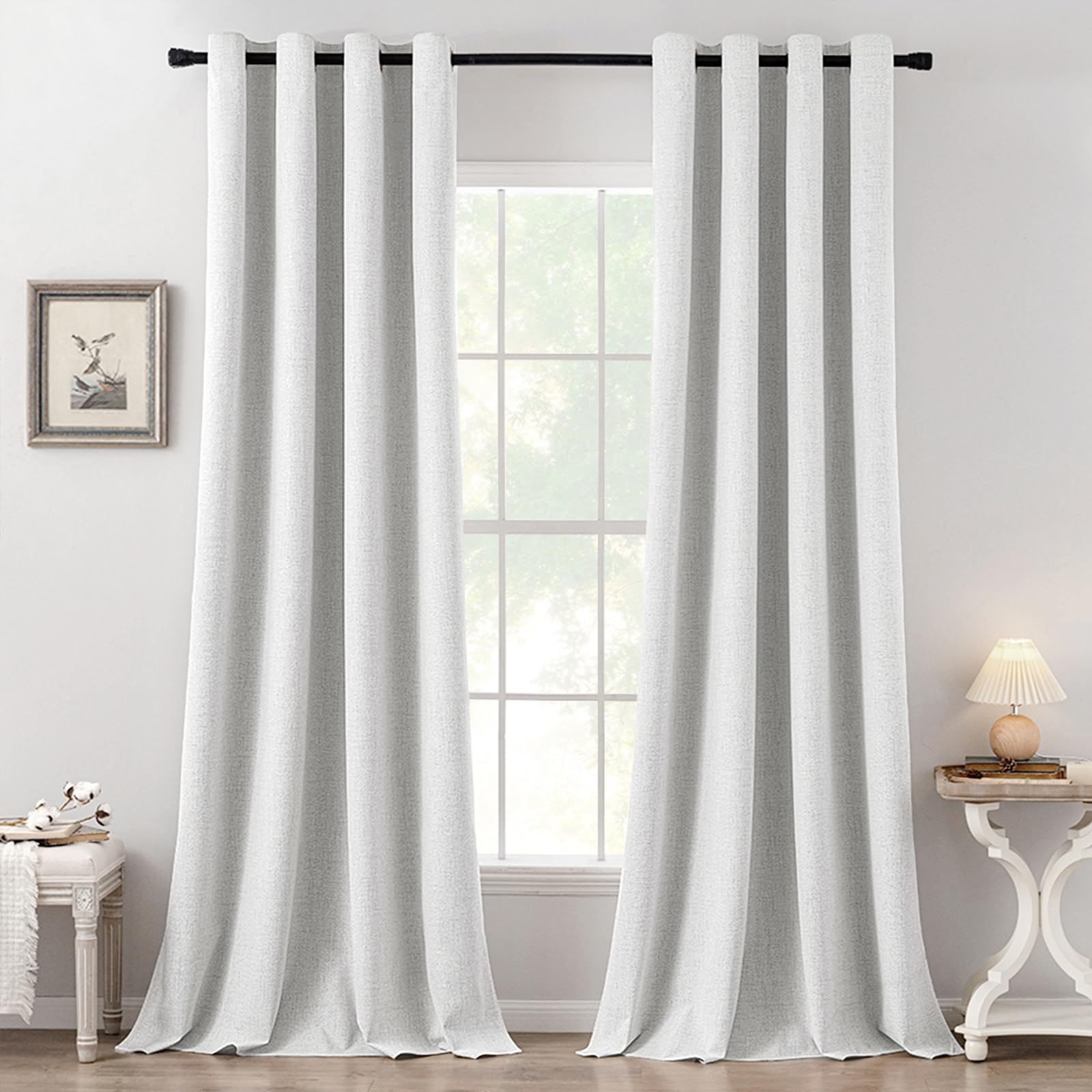 MIULEE 100% Blackout Linen Textured Curtains for Bedroom Solid Thermal Insulated Natural Beige Grommet Room Darkening Curtains & Drapes Luxury Decor for Living Room Nursery 52 x 96 Inch (2 Panels)