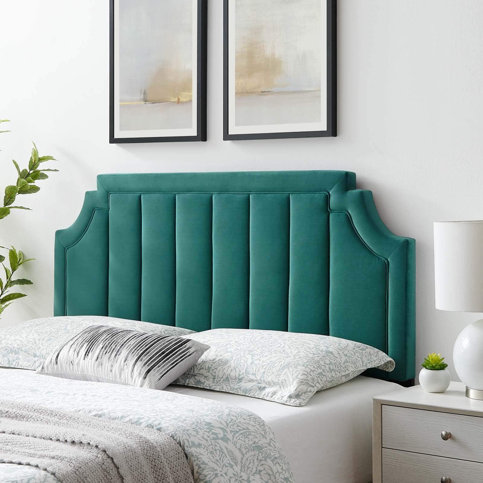 Modway Alyona Channel Tufted Performance Velvet Full/Queen Headboard in White