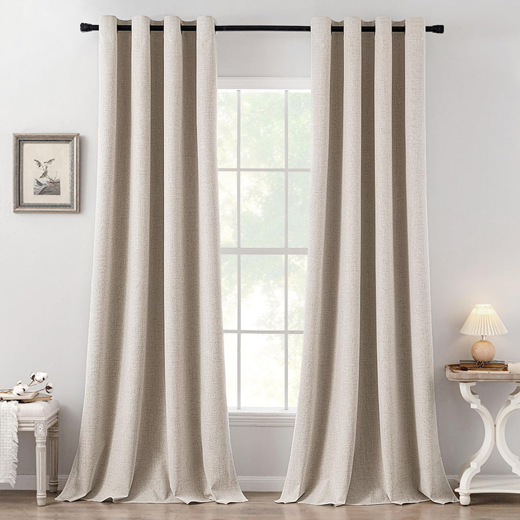 MIULEE Linen Texture Curtains for Bedroom Solid 100% Blackout Thermal Insulated Dusty Blue Curtains Grommet Room Darkening Drapes Luxury Decor for Living Room Nursery 52x84 Inch (2 Panels)