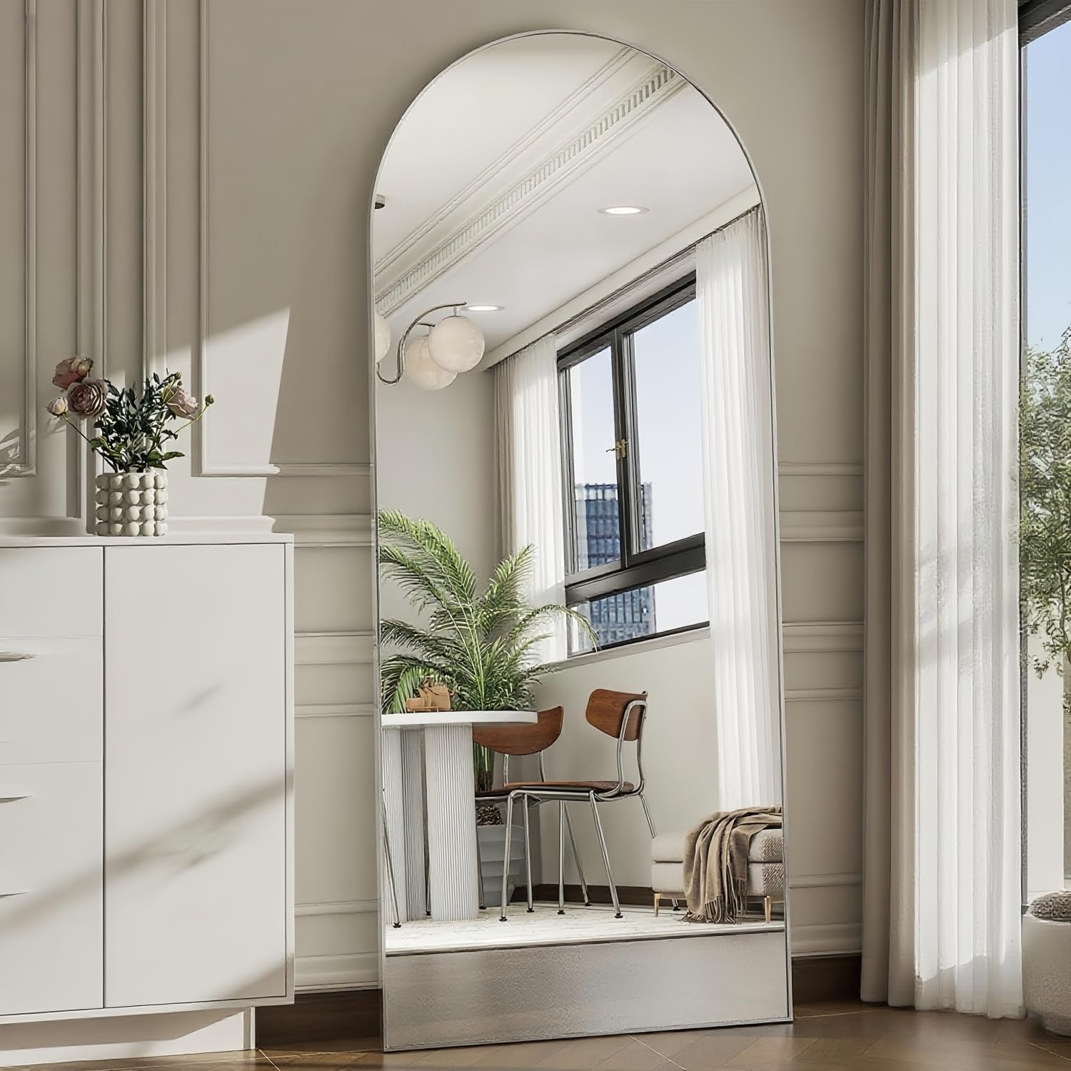 Dewfig Arched Full Length Mirror, 76"x34" Large Floor Mirror, Full Body Mirrors for Leaning or Hanging, Standing Mirrors for Bedroom, Living Room,Dressing Room, Aluminum Alloy Frame, Black