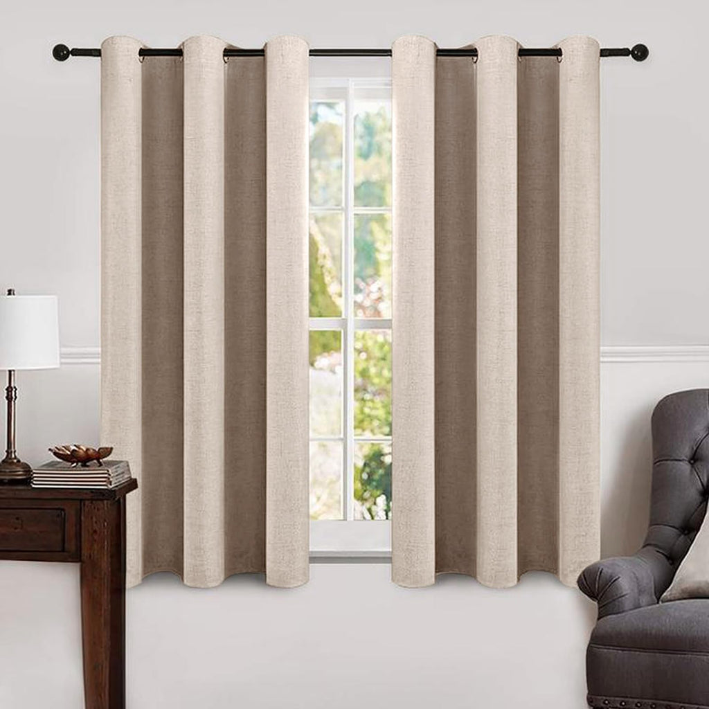MIULEE 100% Blackout Linen Textured Curtains for Bedroom Solid Thermal Insulated Natural Beige Grommet Room Darkening Curtains & Drapes Luxury Decor for Living Room Nursery 52 x 96 Inch (2 Panels)