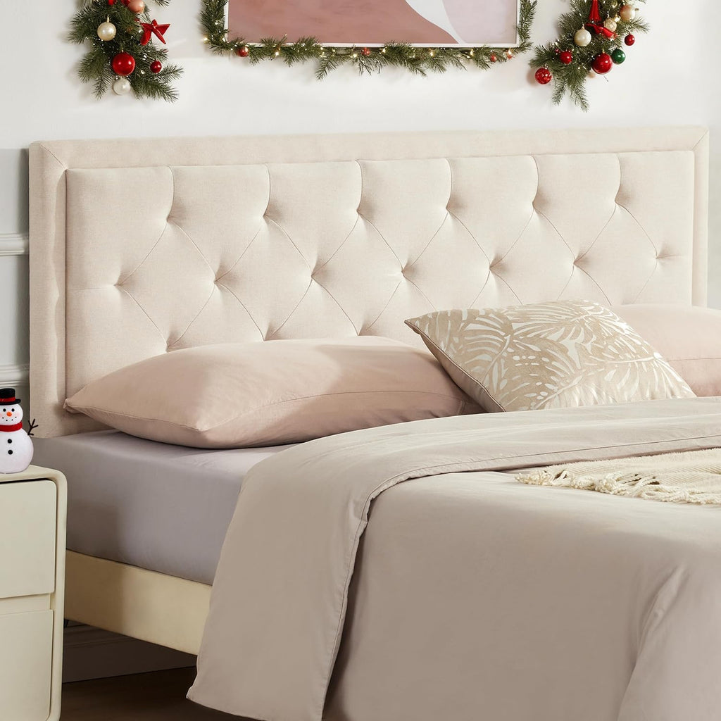 Howjoe Upholstered Queen Headboard Only, Tufted Headboard Queen Size, Solid Wood Height Adjustable Modern Head Boards with Durable Metal Legs from 37" to 51", Linen Dorm Bed Headboards Only, Beige