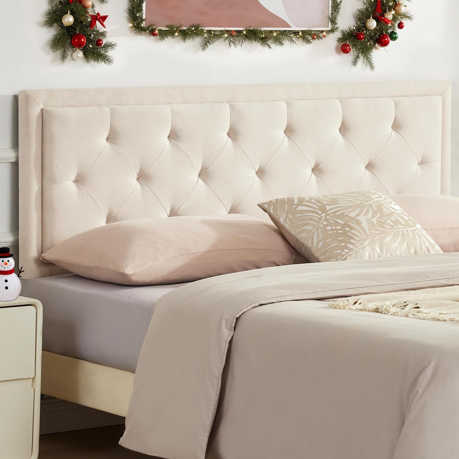 Howjoe Upholstered Queen Headboard Only, Tufted Headboard Queen Size, Solid Wood Height Adjustable Modern Head Boards with Durable Metal Legs from 37" to 51", Linen Dorm Bed Headboards Only, Beige