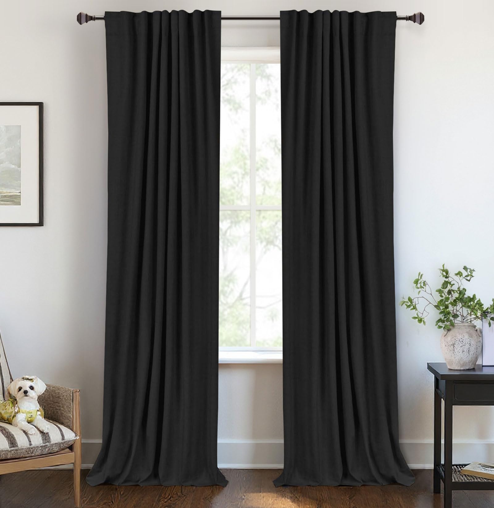 100% Blackout Shield Linen Blackout Curtains for Bedroom 90 Inches Long, Back Tab/Rod Pocket Living Room Drapes, Thermal Insulated Blackout Curtains 2 Panels Set, 50" W x 90" L,Cream