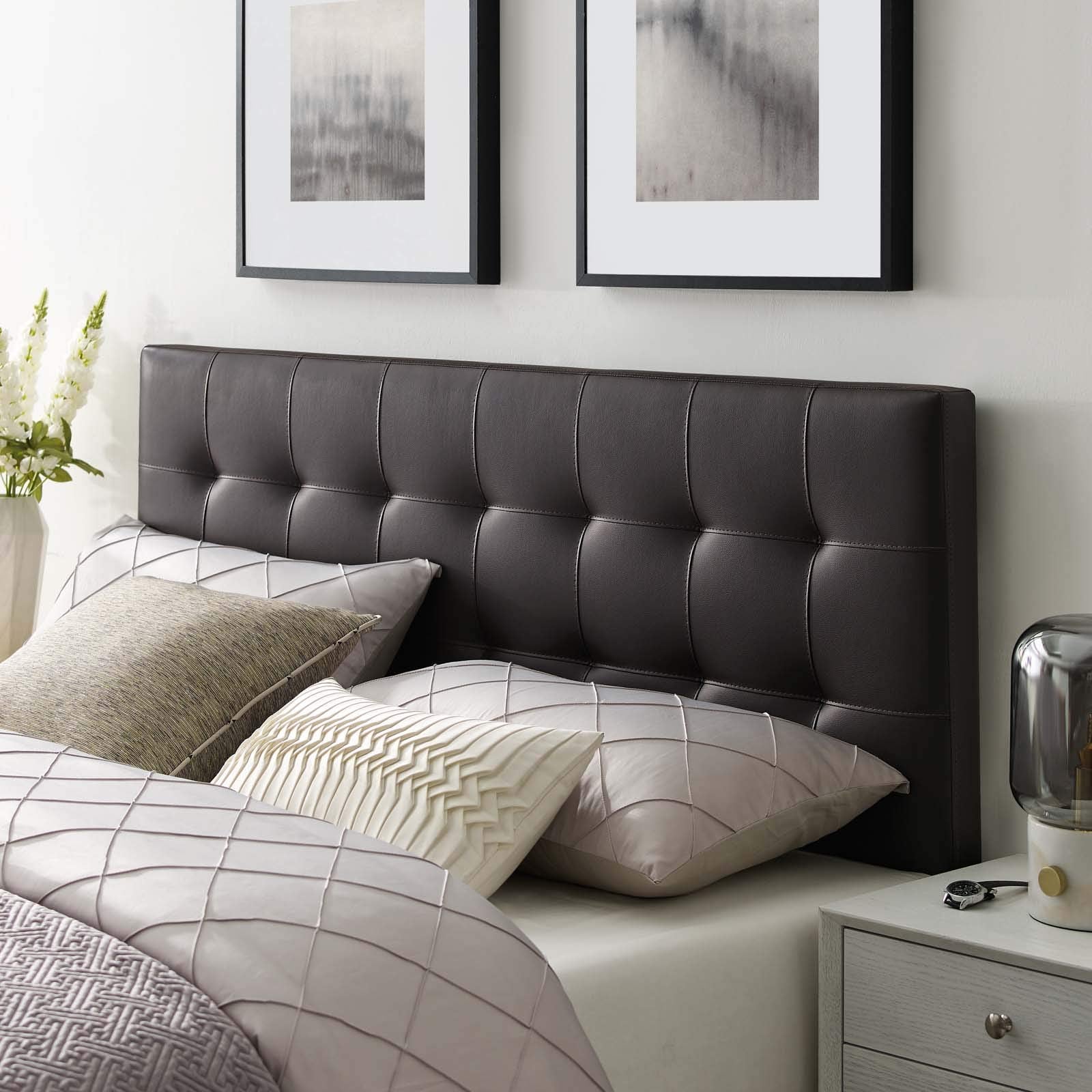 Modway Lily Tufted Faux Leather Upholstered Full Headboard in White