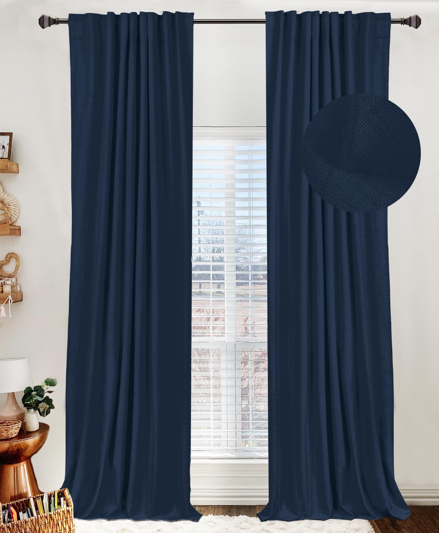 100% Blackout Shield Linen Blackout Curtains for Bedroom 90 Inches Long, Back Tab/Rod Pocket Living Room Drapes, Thermal Insulated Blackout Curtains 2 Panels Set, 50" W x 90" L,Cream