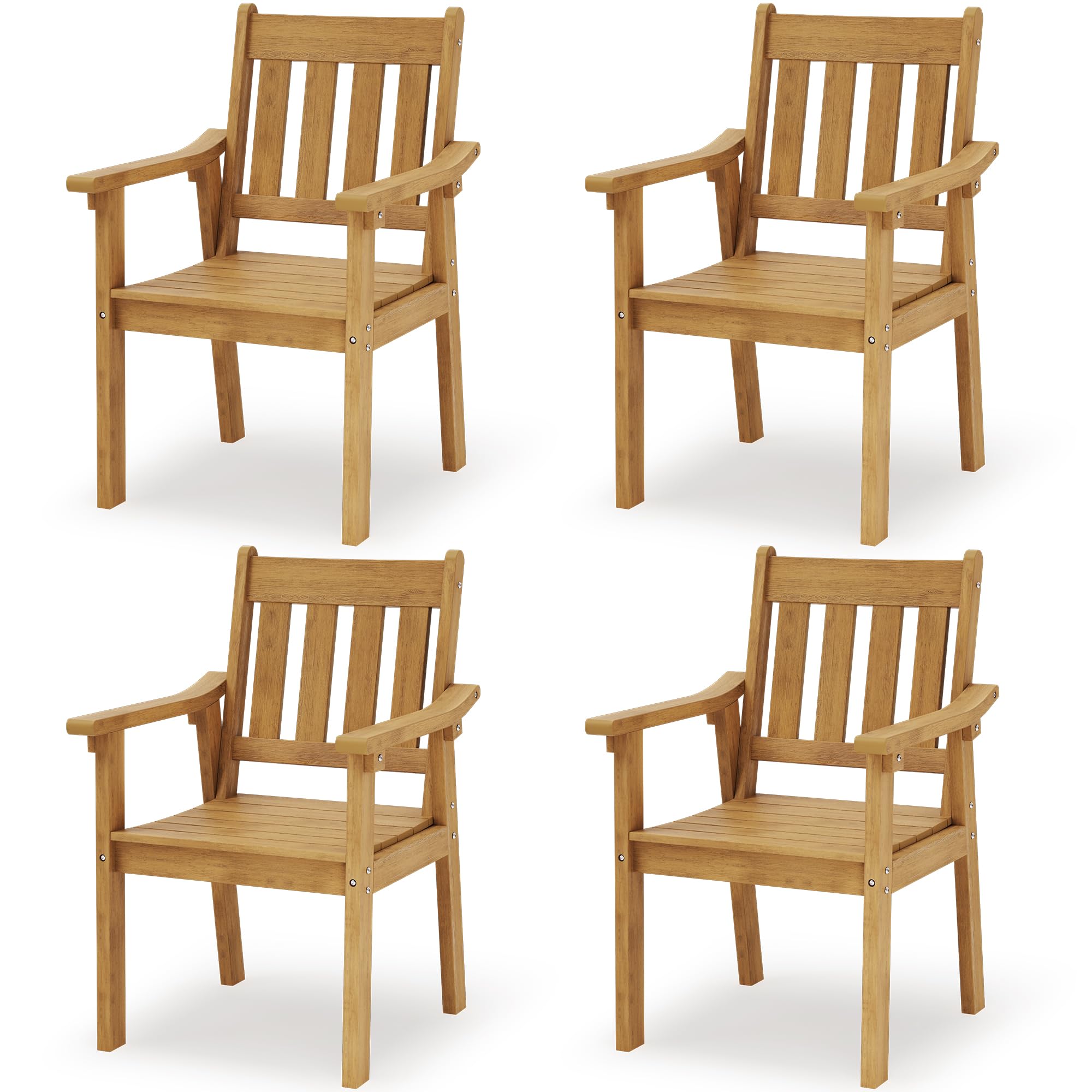 YEFU HIPS Patio Table Set: 7 Piece Outdoor Table and Chairs Dining Furniture Set with Umbrella Hole - Teak Modern Plastic Dining Sets 6 Person for Outside Deck with Metal Aluminum Frame