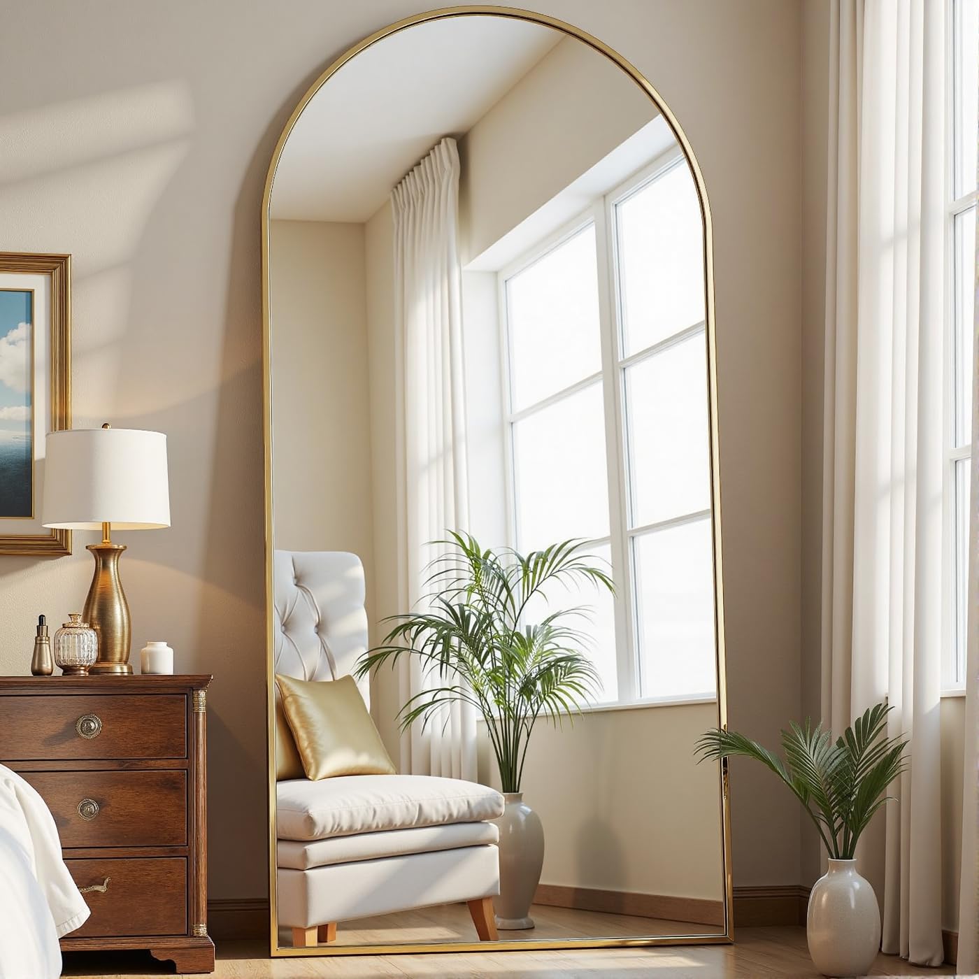 Dewfig Arched Full Length Mirror, 76"x34" Large Floor Mirror, Full Body Mirrors for Leaning or Hanging, Standing Mirrors for Bedroom, Living Room,Dressing Room, Aluminum Alloy Frame, Black