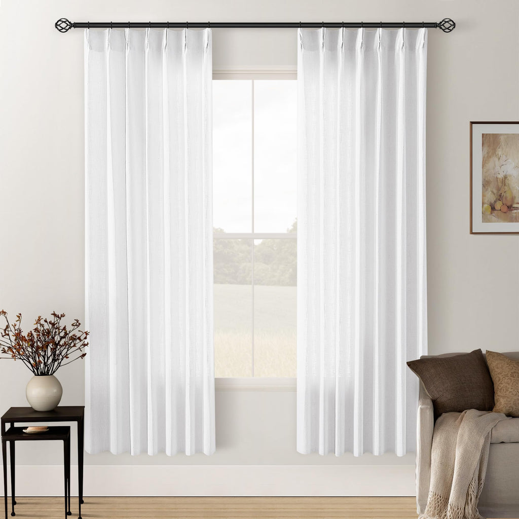 Pinch Pleated Linen Curtains 108 Inches Long for Living Room 2 Panels Set Cream Ivory Flax Double Pleated Drapes Back Tab Neutral Boho Ceiling Floor 108 Inch Window Curtains Bedroom Natural Birch
