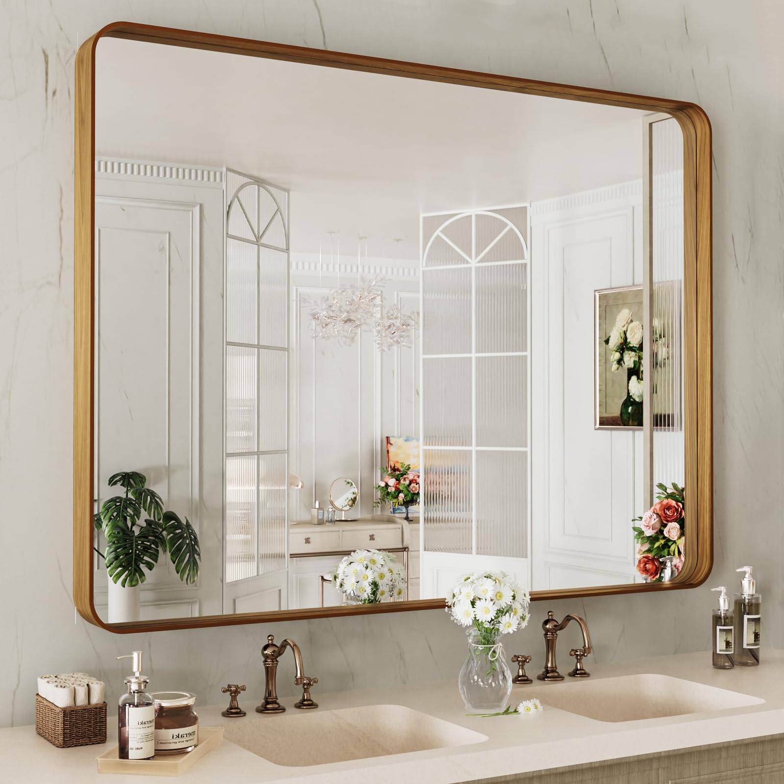 LOAAO Black Metal Framed Bathroom Mirror for Wall, 22X30 Inch Rounded Rectangle Mirror, Matte Black Bathroom Vanity Mirror Farmhouse, Anti-Rust, Hangs Horizontally or Vertically