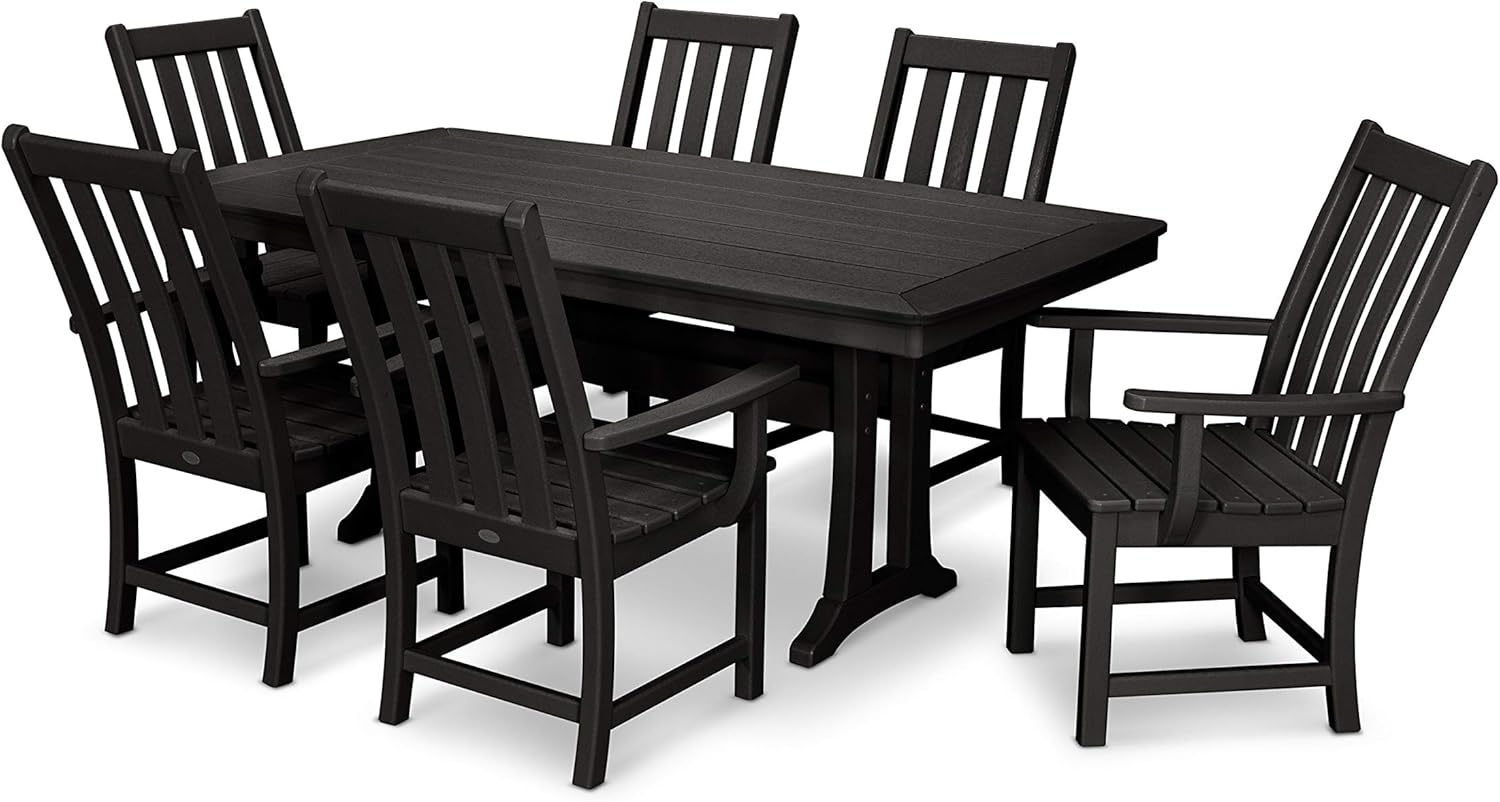 Polywood Vineyard 7-Piece Outdoor Dining Set - Slate Grey HDPE Composite Patio Furniture Set with Table and 6 Chairs for Deck, Garden, Backyard