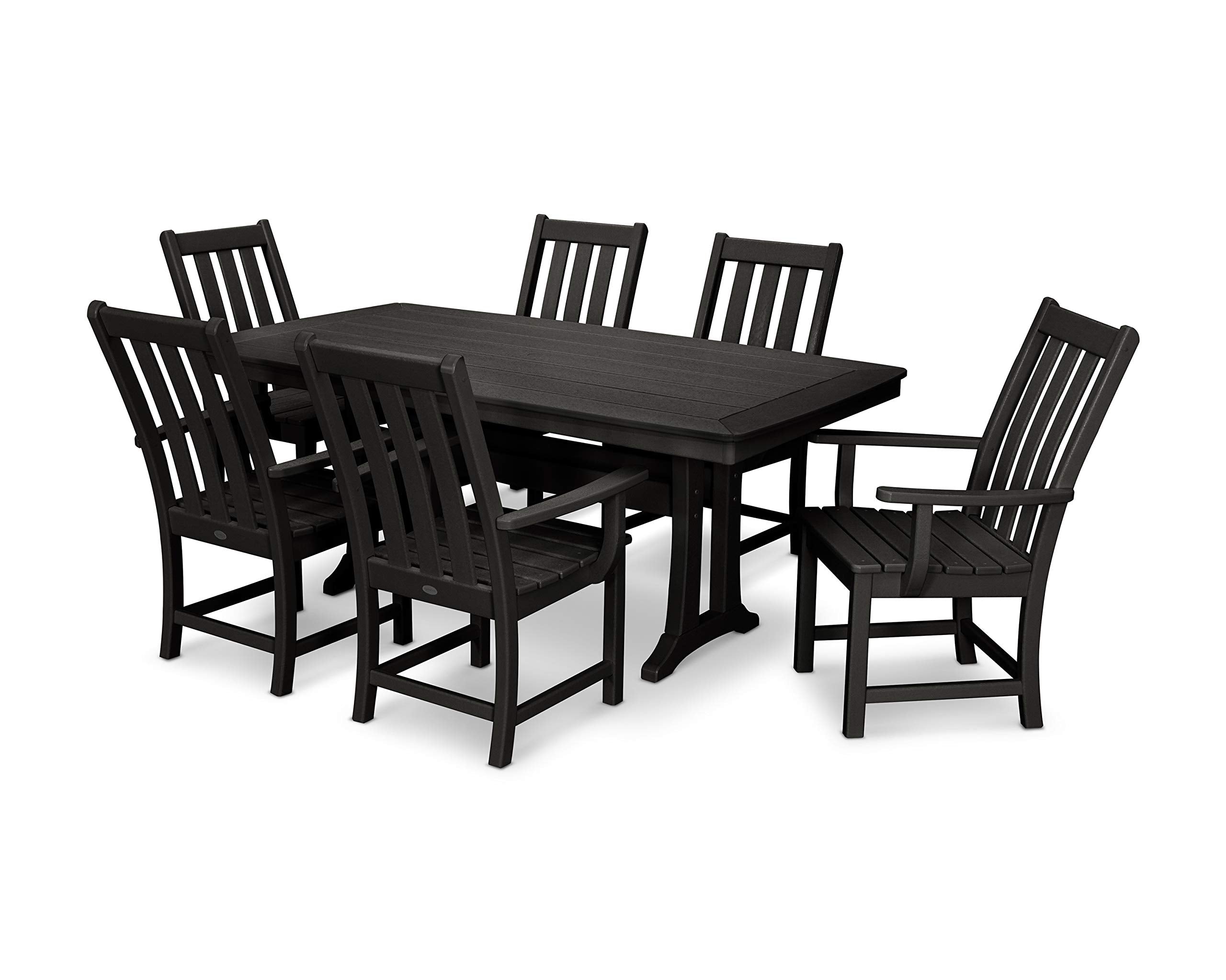 Polywood Vineyard 7-Piece Outdoor Dining Set - Slate Grey HDPE Composite Patio Furniture Set with Table and 6 Chairs for Deck, Garden, Backyard