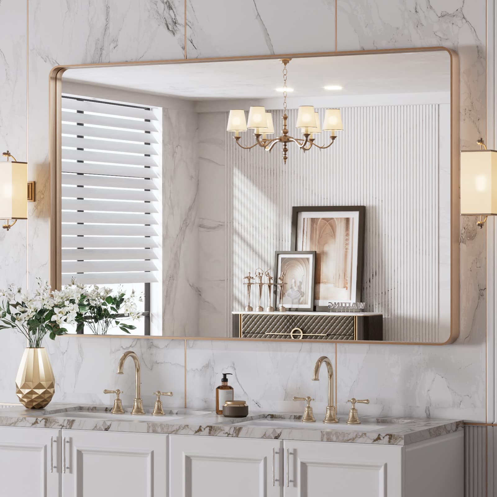 LOAAO Black Metal Framed Bathroom Mirror for Wall, 22X30 Inch Rounded Rectangle Mirror, Matte Black Bathroom Vanity Mirror Farmhouse, Anti-Rust, Hangs Horizontally or Vertically