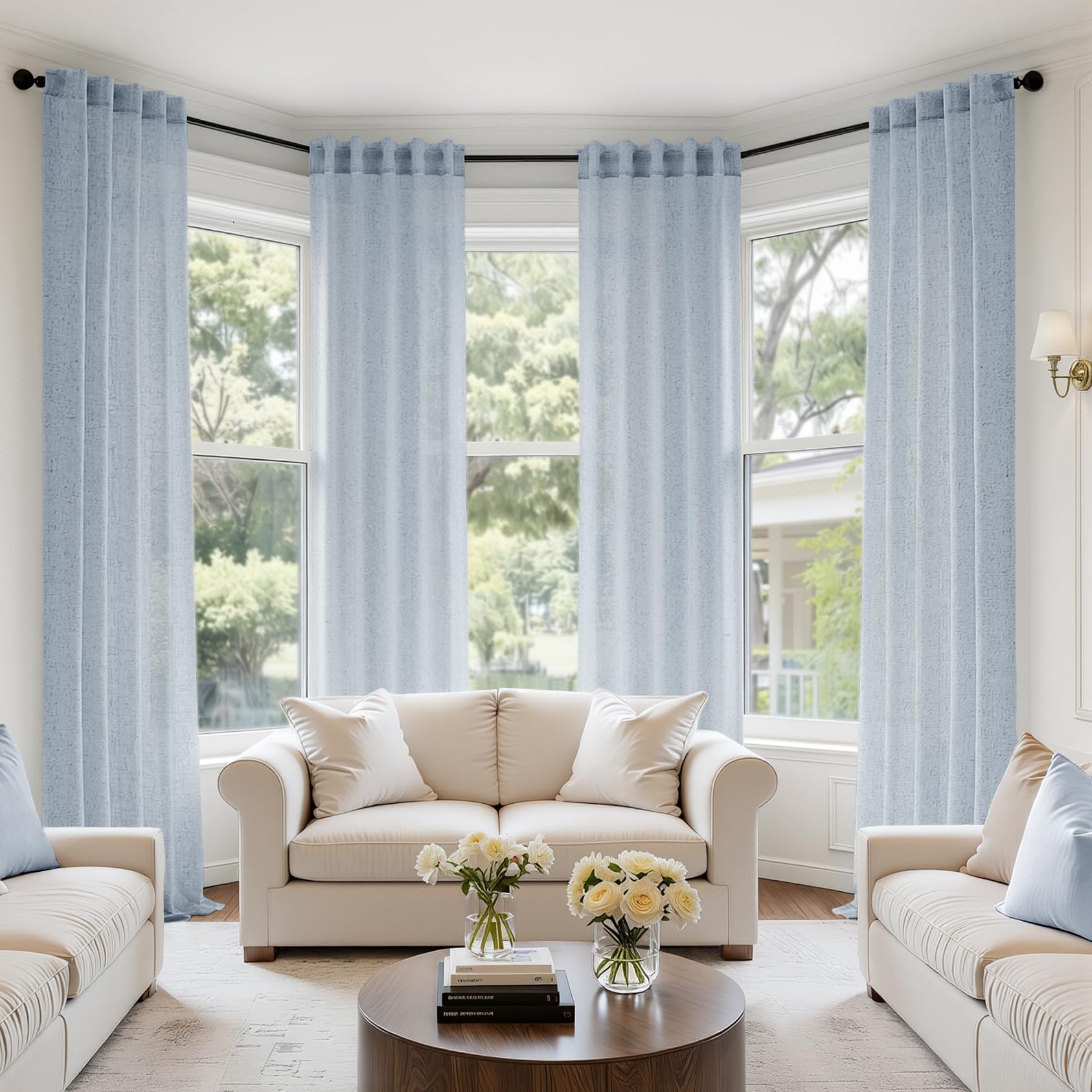 MIULEE Natural Linen Curtains 96 Inch Long 4 Panels Light Filtering Window Drapes with Rod Pocket Back Tab for Living Room Bedroom Farmhouse Decor 42" W x 96" L Inches