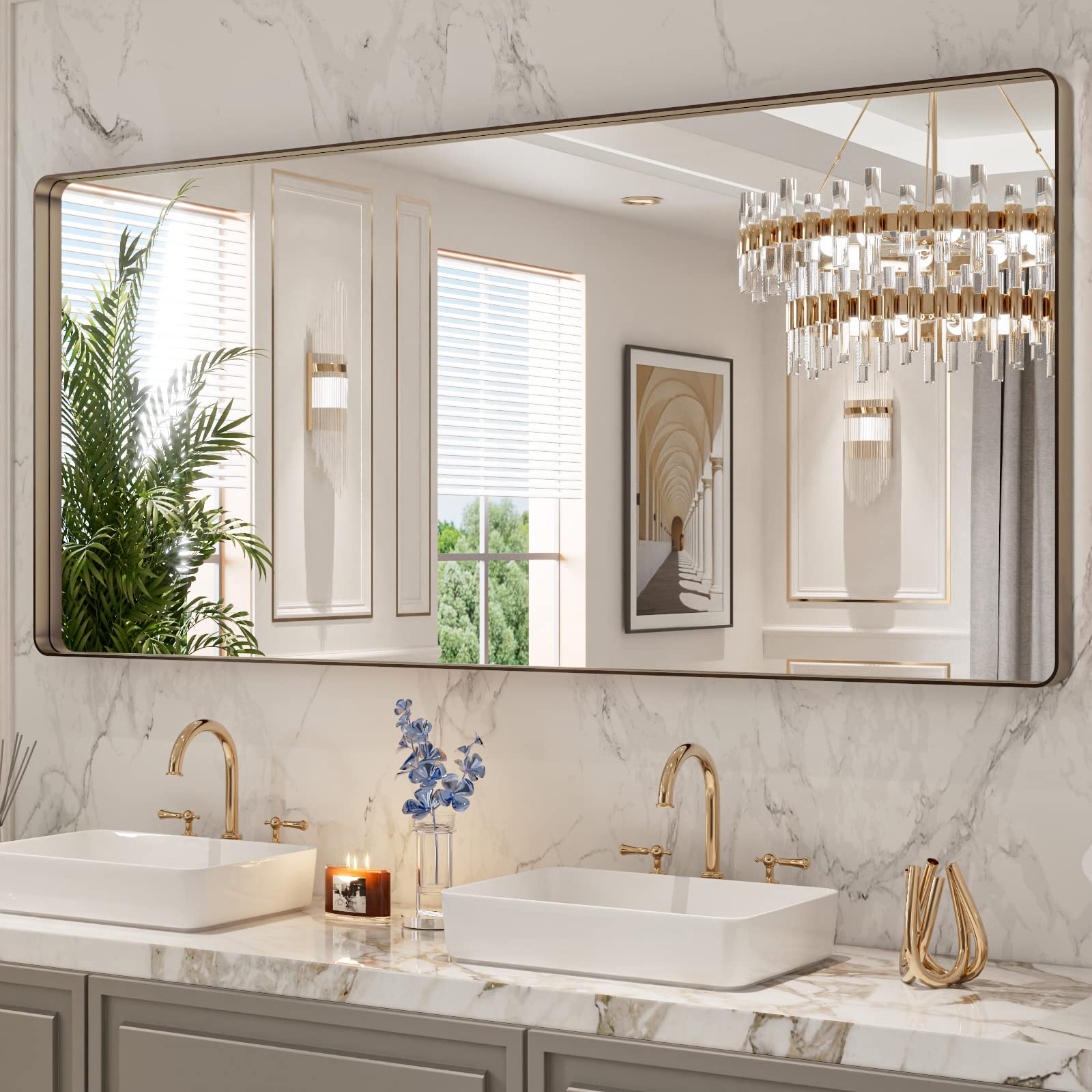 LOAAO Black Metal Framed Bathroom Mirror for Wall, 22X30 Inch Rounded Rectangle Mirror, Matte Black Bathroom Vanity Mirror Farmhouse, Anti-Rust, Hangs Horizontally or Vertically