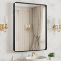 LOAAO Black Metal Framed Bathroom Mirror for Wall, 22X30 Inch Rounded Rectangle Mirror, Matte Black Bathroom Vanity Mirror Farmhouse, Anti-Rust, Hangs Horizontally or Vertically