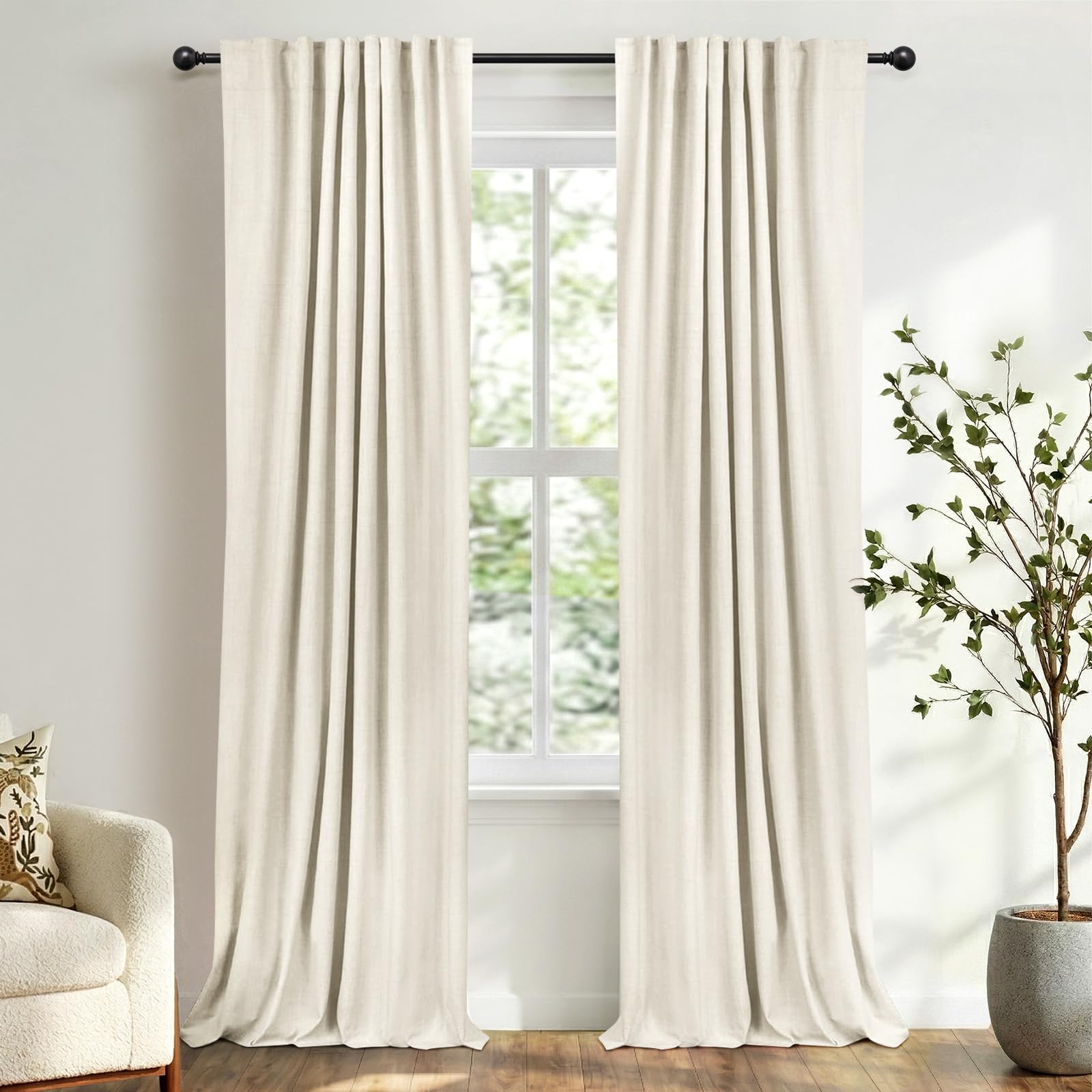 100% Blackout Shield Blackout Curtains for Bedroom 84 Inches Long, Back Tab/Rod Pocket Living Room Drapes, Thermal Insulated Blackout Curtains 2 Panels Set, 50" W x 84" L, Cream