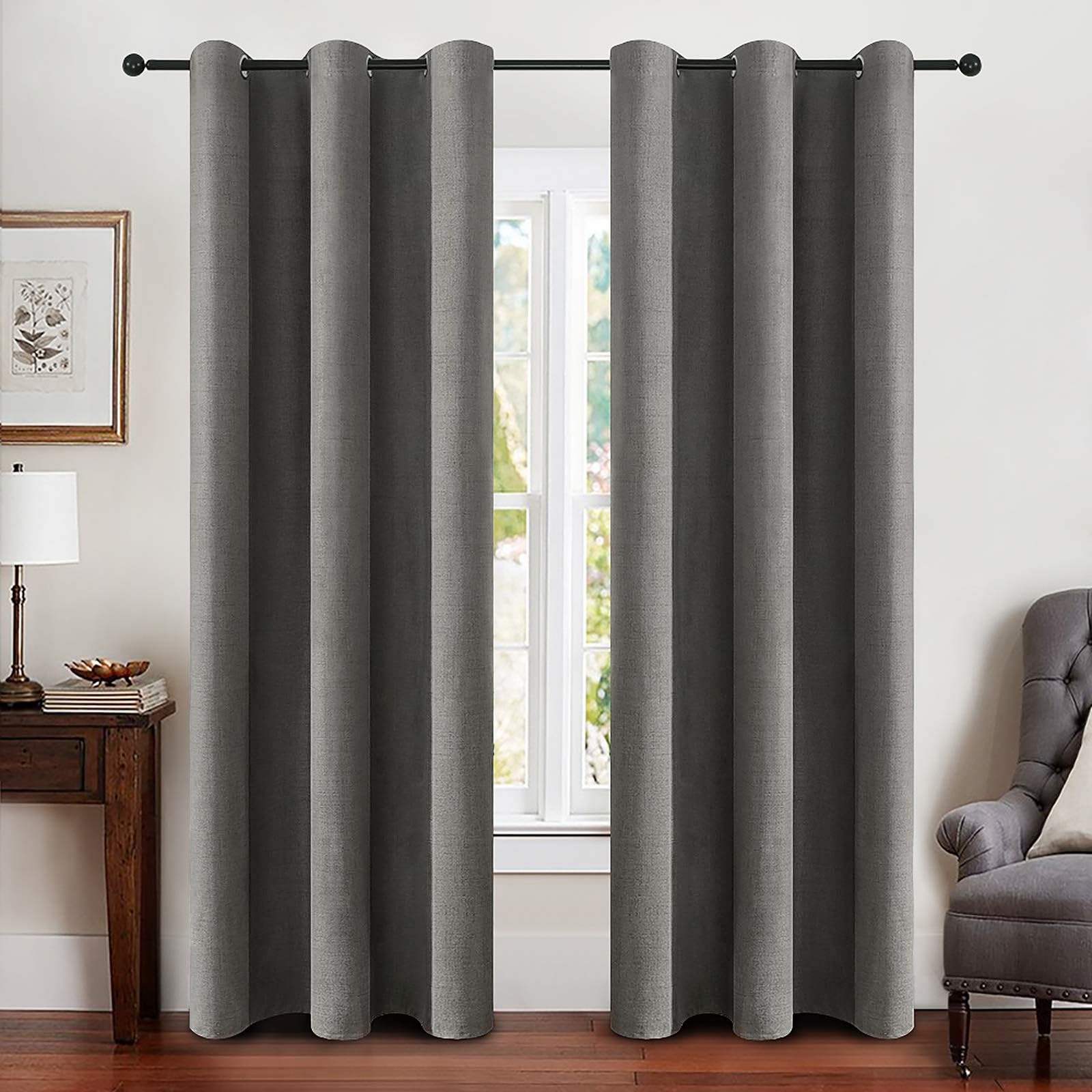 MIULEE 100% Blackout Linen Textured Curtains for Bedroom Solid Thermal Insulated Natural Beige Grommet Room Darkening Curtains & Drapes Luxury Decor for Living Room Nursery 52 x 96 Inch (2 Panels)