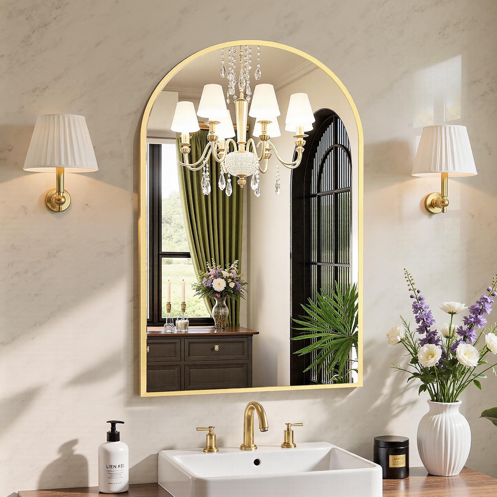 Sweetcrispy 24"x36" Arched Black Bathroom Mirrors for Wall, Bathroom Mirrors for Over Sink, Metal Framed with HD Shatter-Proof Glass for Entryway, Living Room, Bedroom, Home Decor