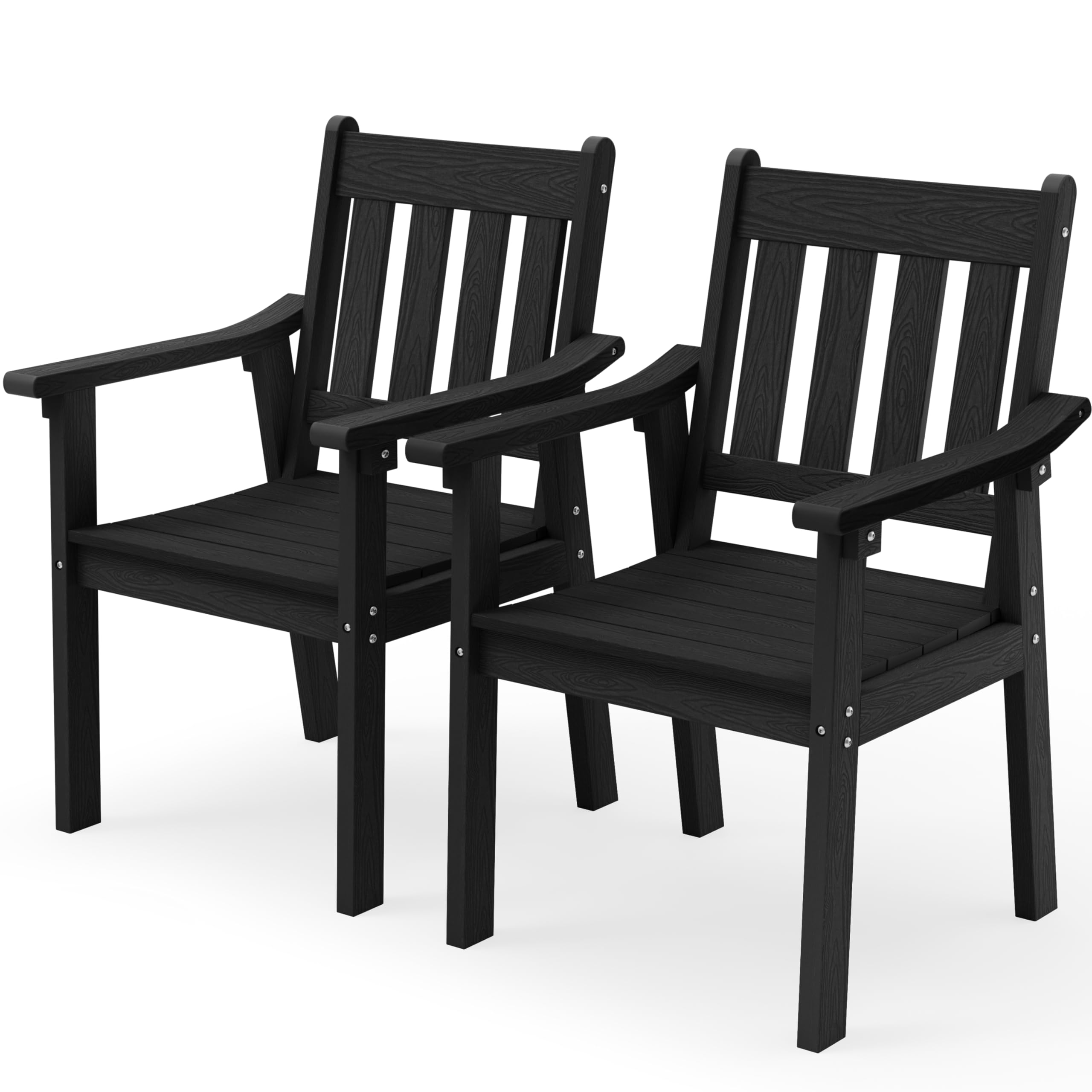 YEFU HIPS Patio Table Set: 7 Piece Outdoor Table and Chairs Dining Furniture Set with Umbrella Hole - Teak Modern Plastic Dining Sets 6 Person for Outside Deck with Metal Aluminum Frame